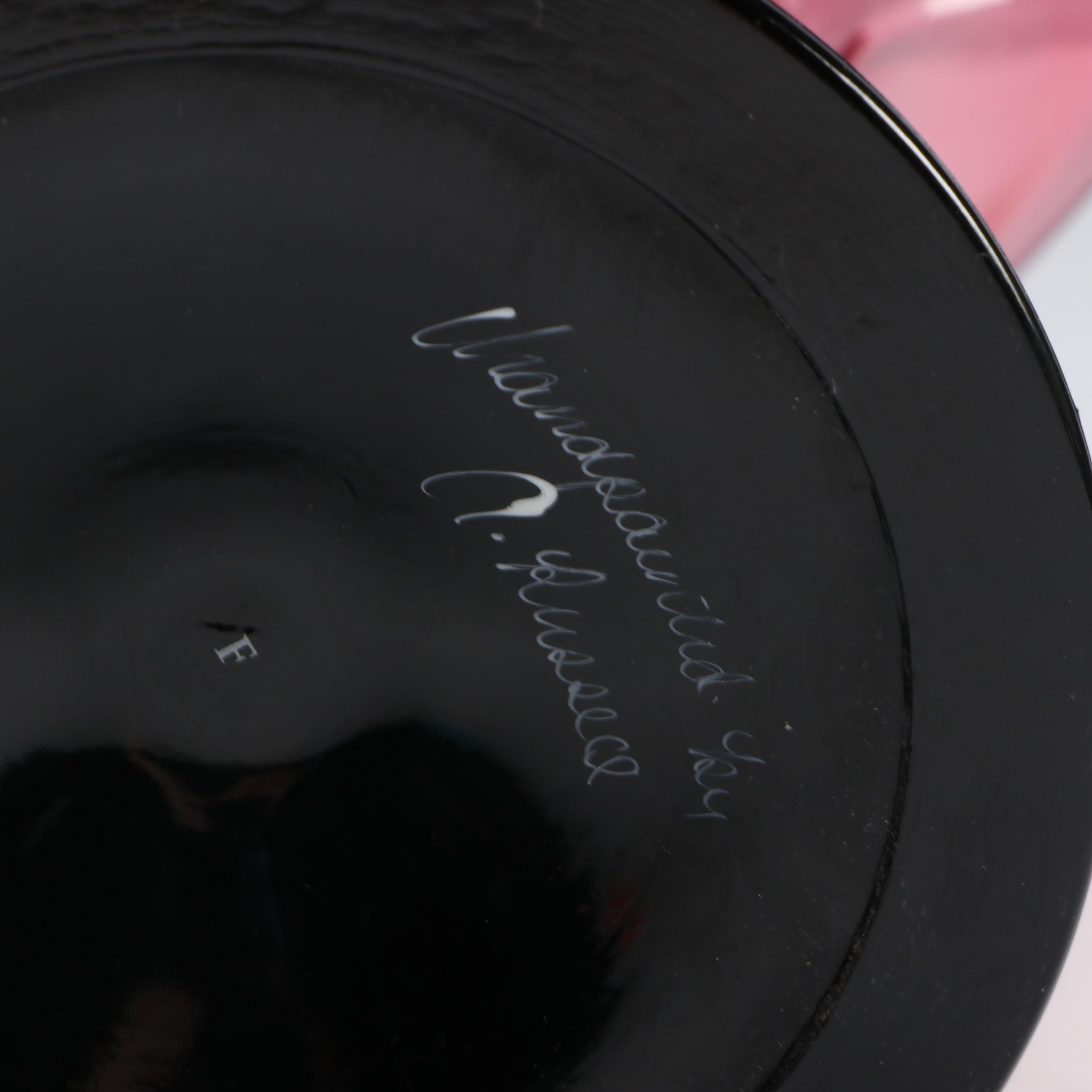 Fenton Opalescent Plum Rolled Console Bowl with More Hand-Painted Glass