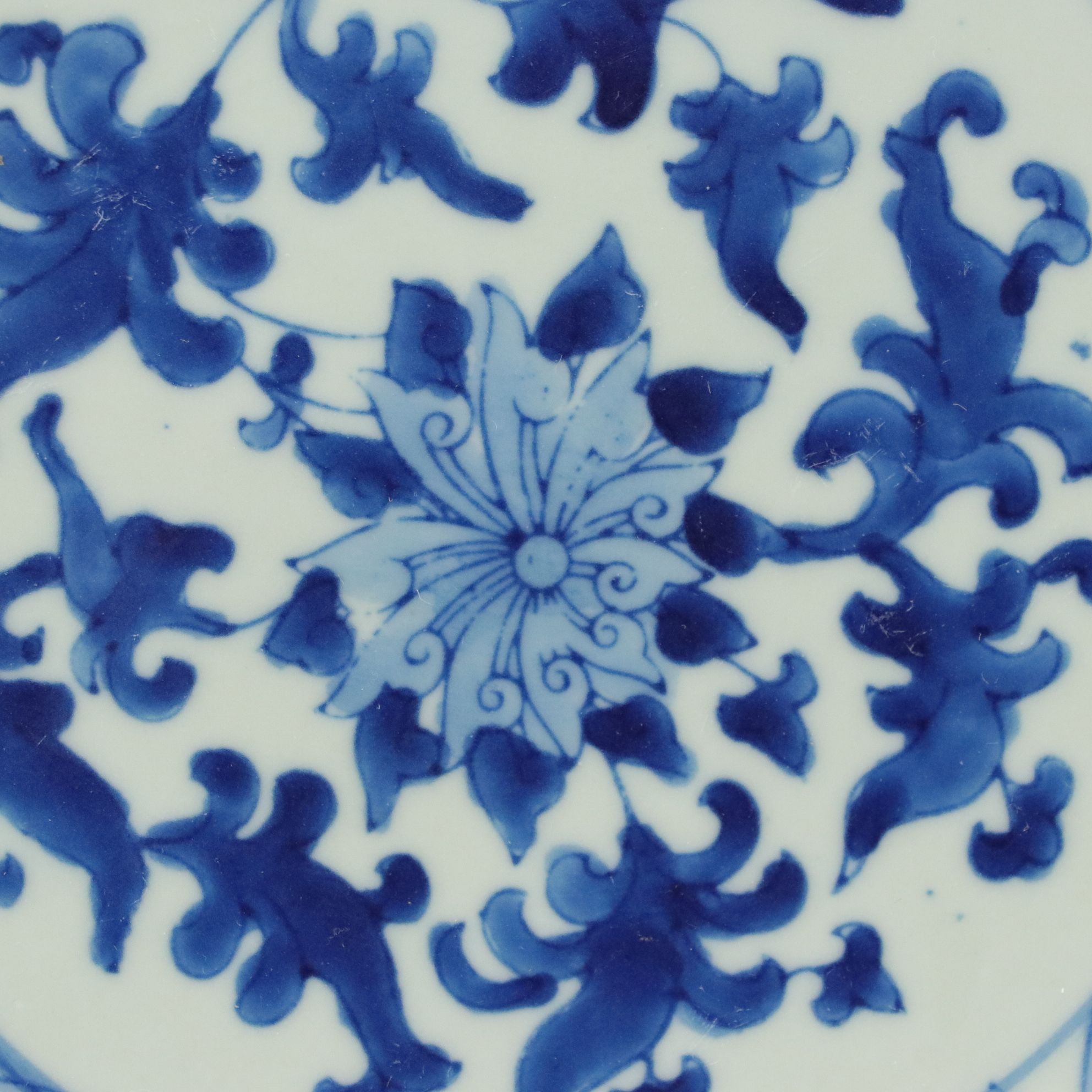 Chinese Lotus Scroll Hand Decorated Porcelain Plate, Early 20th C.