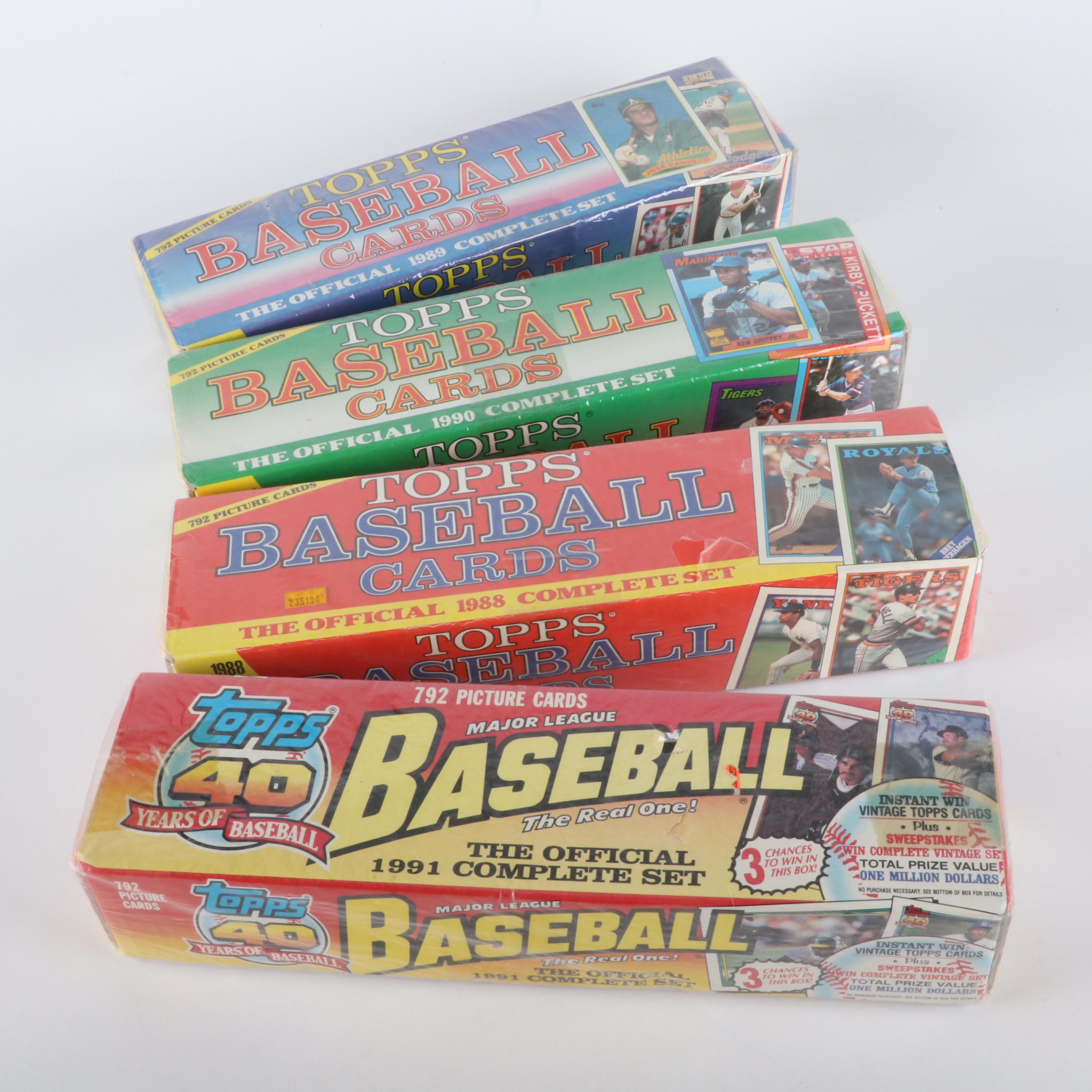 Four Complete Factory Sealed Topps Baseball Card Sets, 1988 to 1991