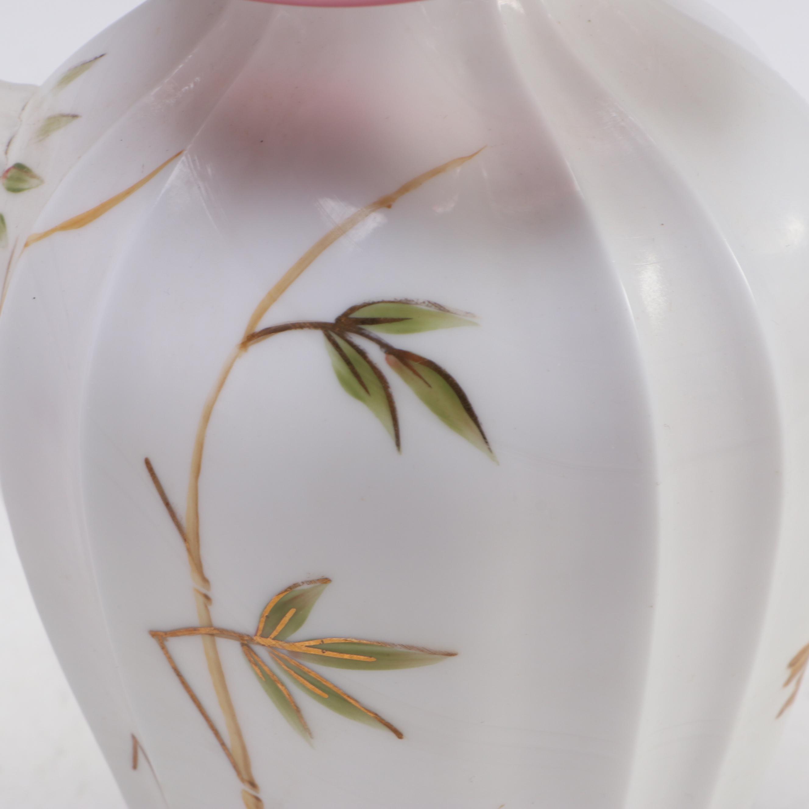 Fenton "Berries on Wild Rose" Vase with "Asian Garden" Pitcher and Ruffled Bowl