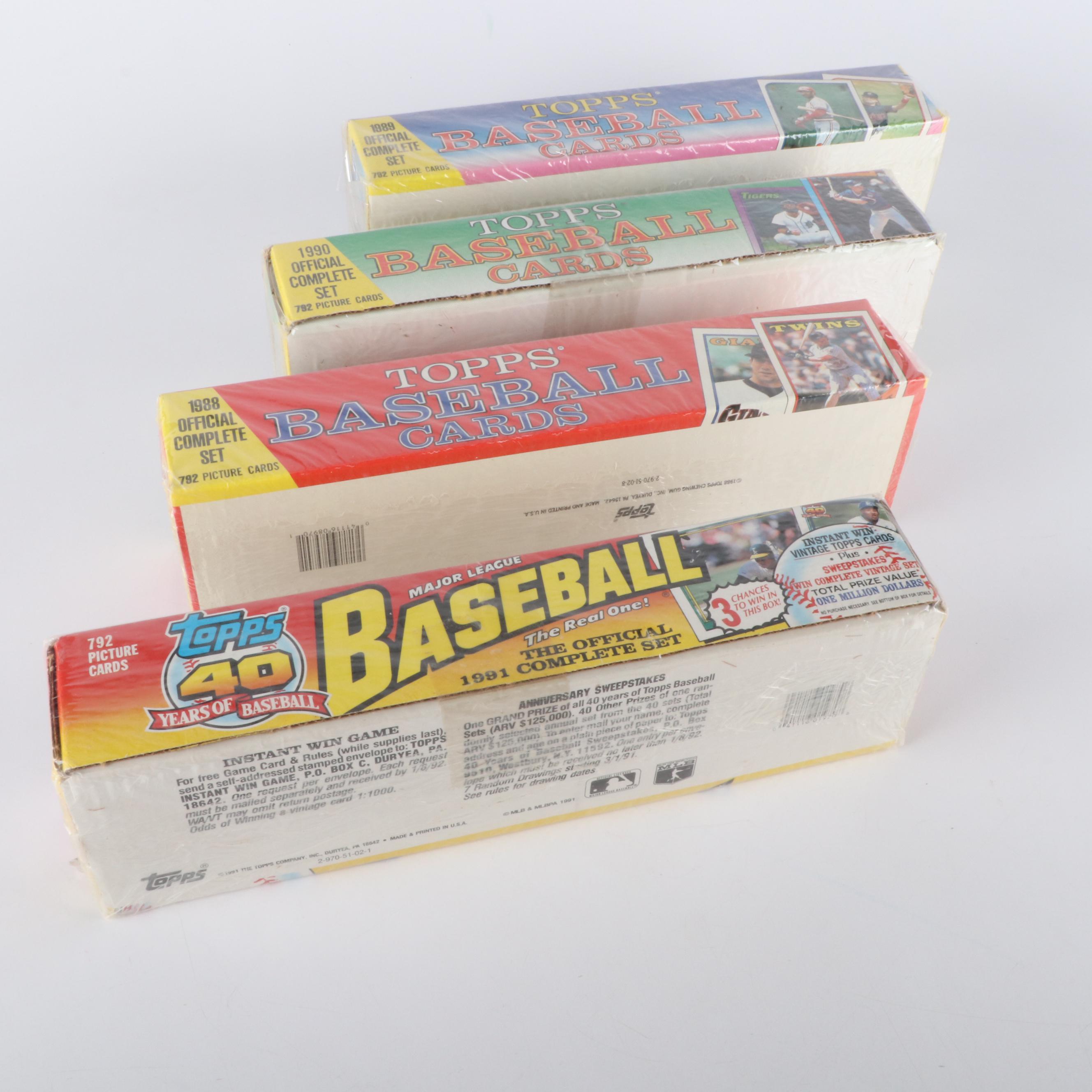 Four Complete Factory Sealed Topps Baseball Card Sets, 1988 to 1991