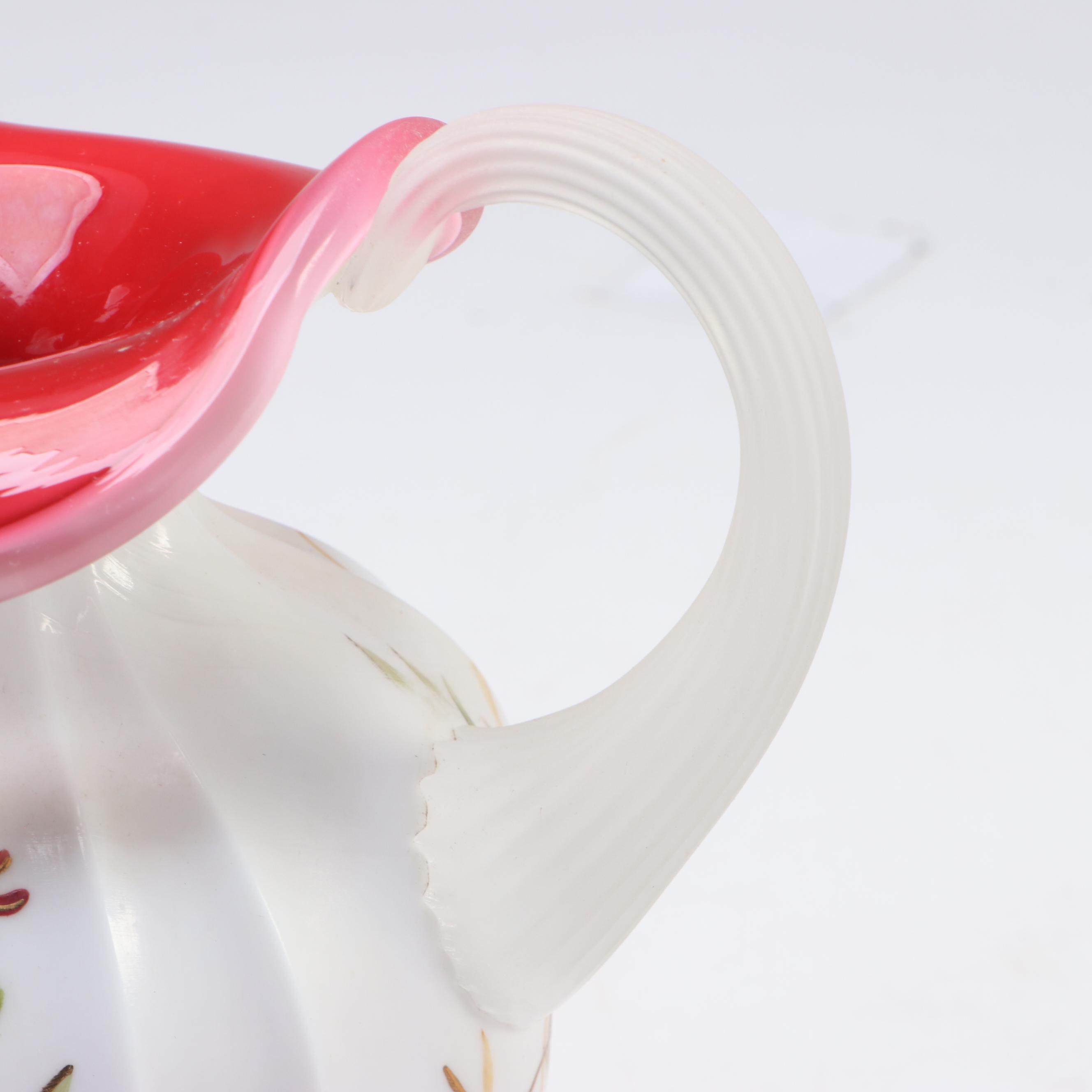 Fenton "Berries on Wild Rose" Vase with "Asian Garden" Pitcher and Ruffled Bowl