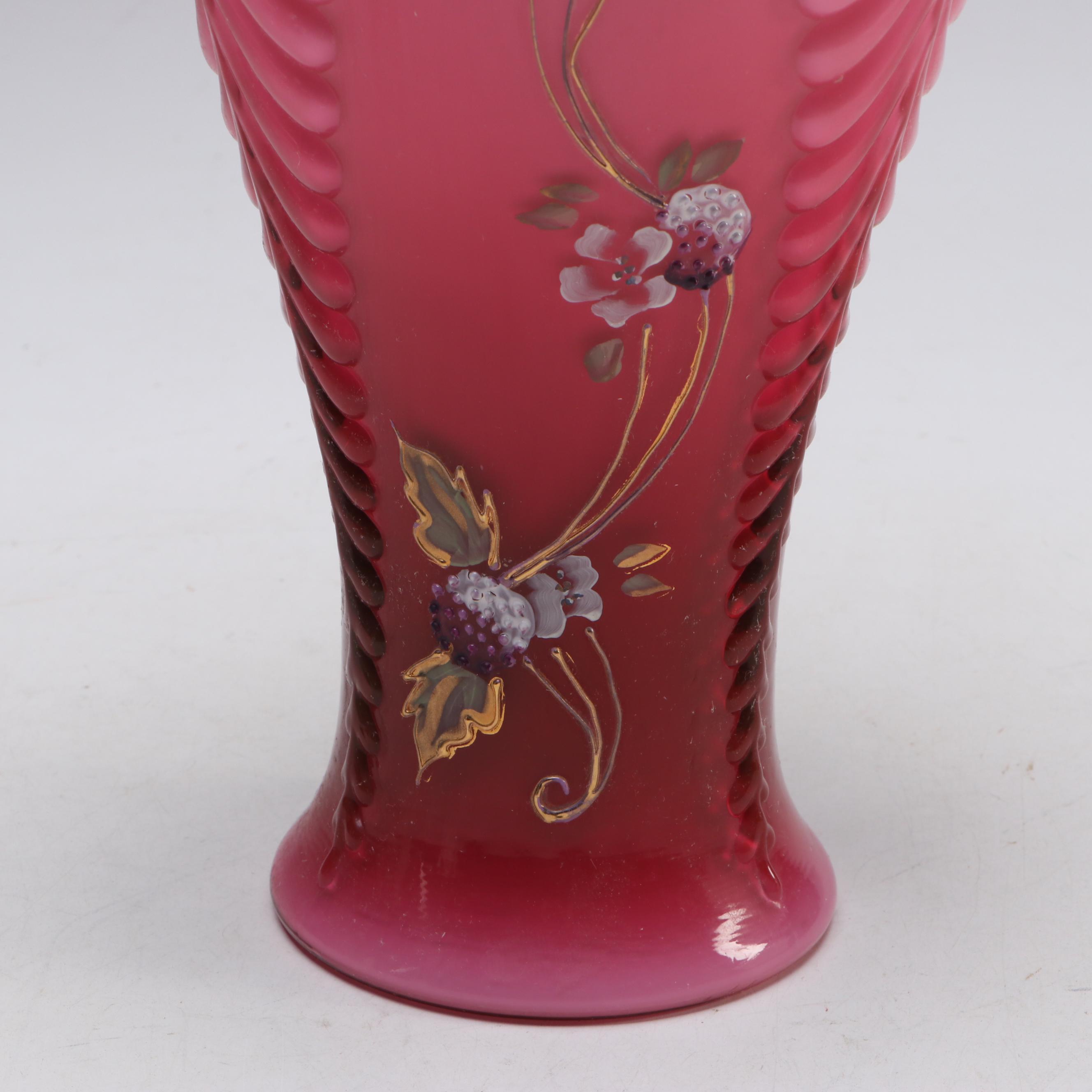 Fenton "Berries on Wild Rose" Vase with "Asian Garden" Pitcher and Ruffled Bowl