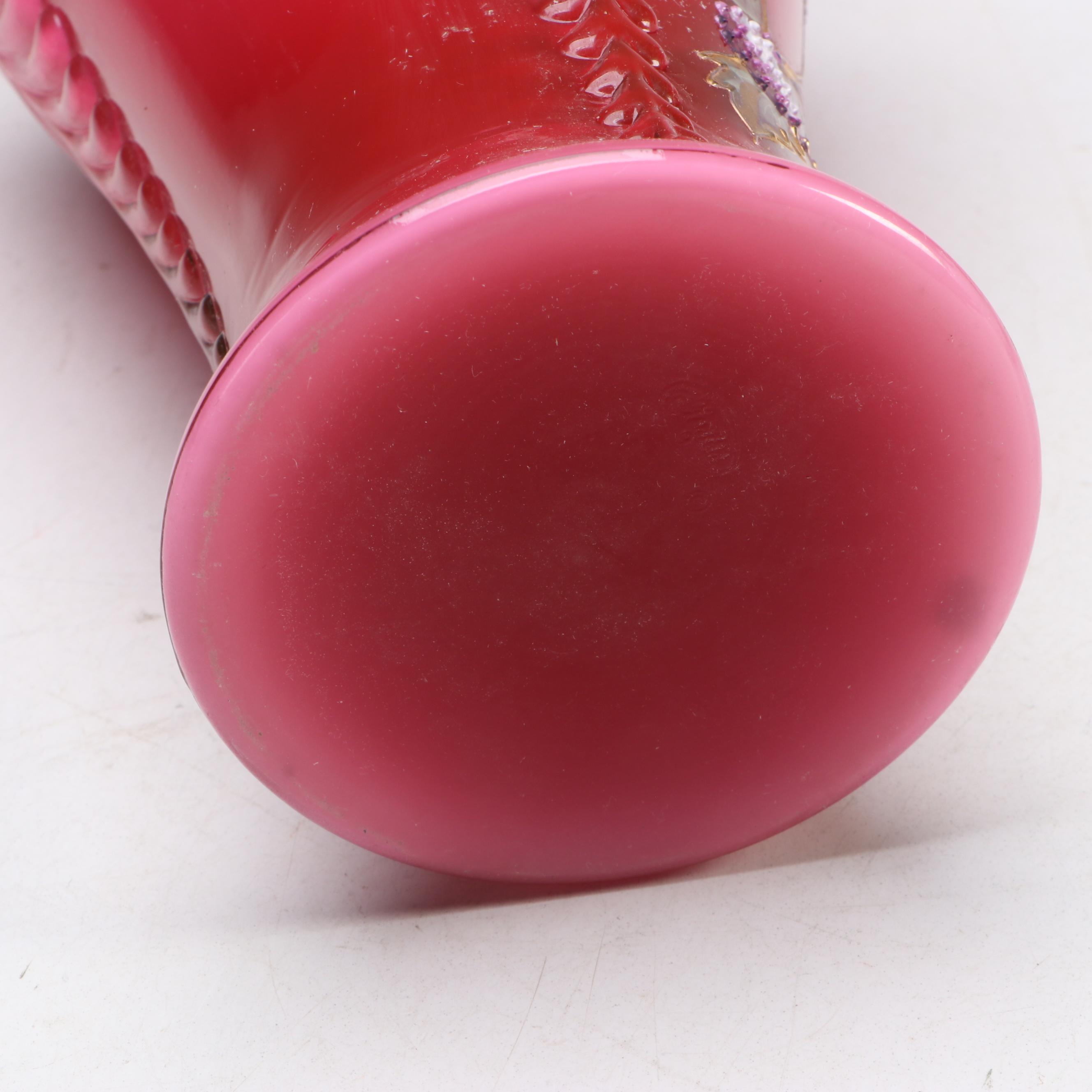 Fenton "Berries on Wild Rose" Vase with "Asian Garden" Pitcher and Ruffled Bowl