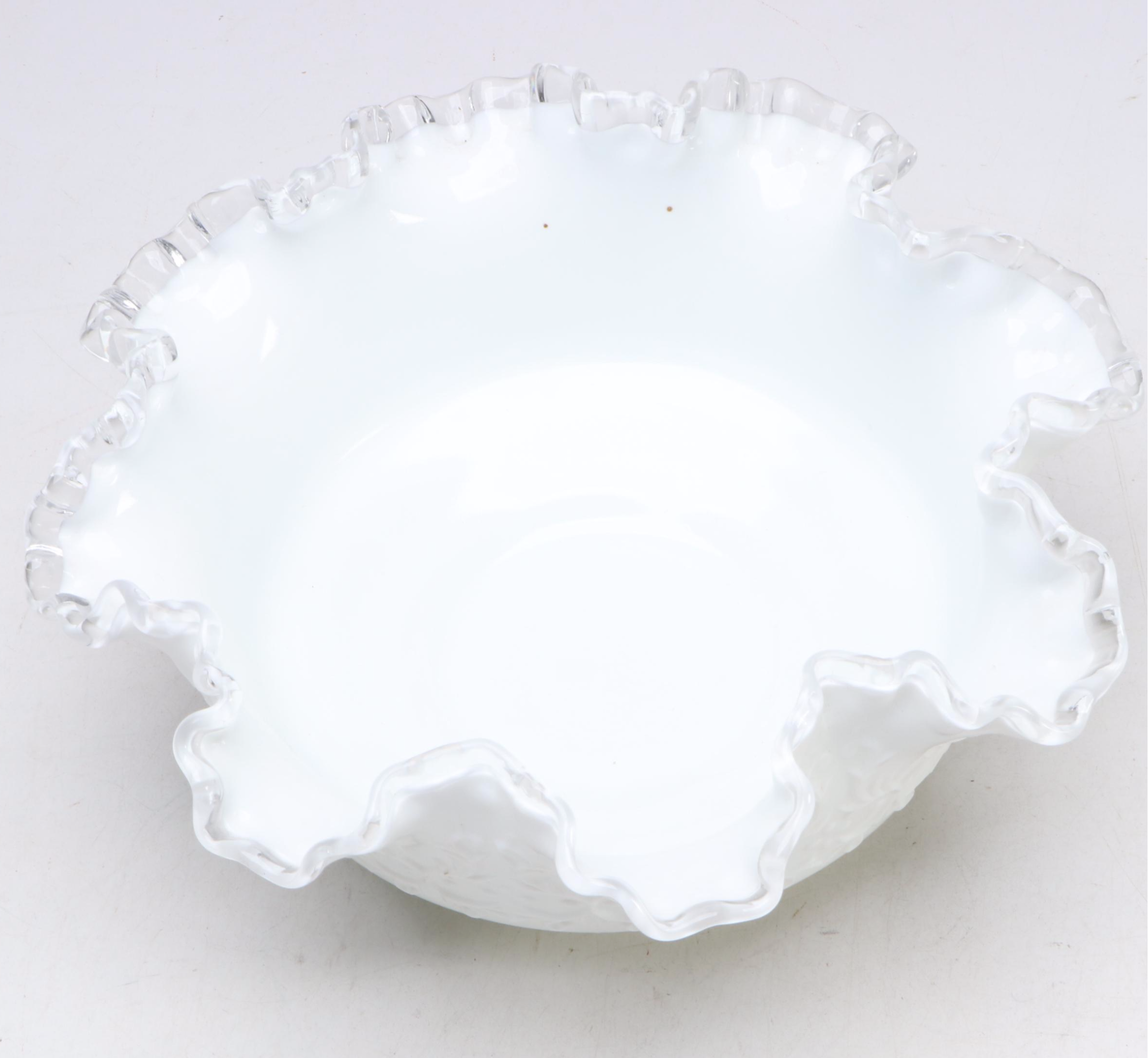 Fenton "Berries on Wild Rose" Vase with "Asian Garden" Pitcher and Ruffled Bowl