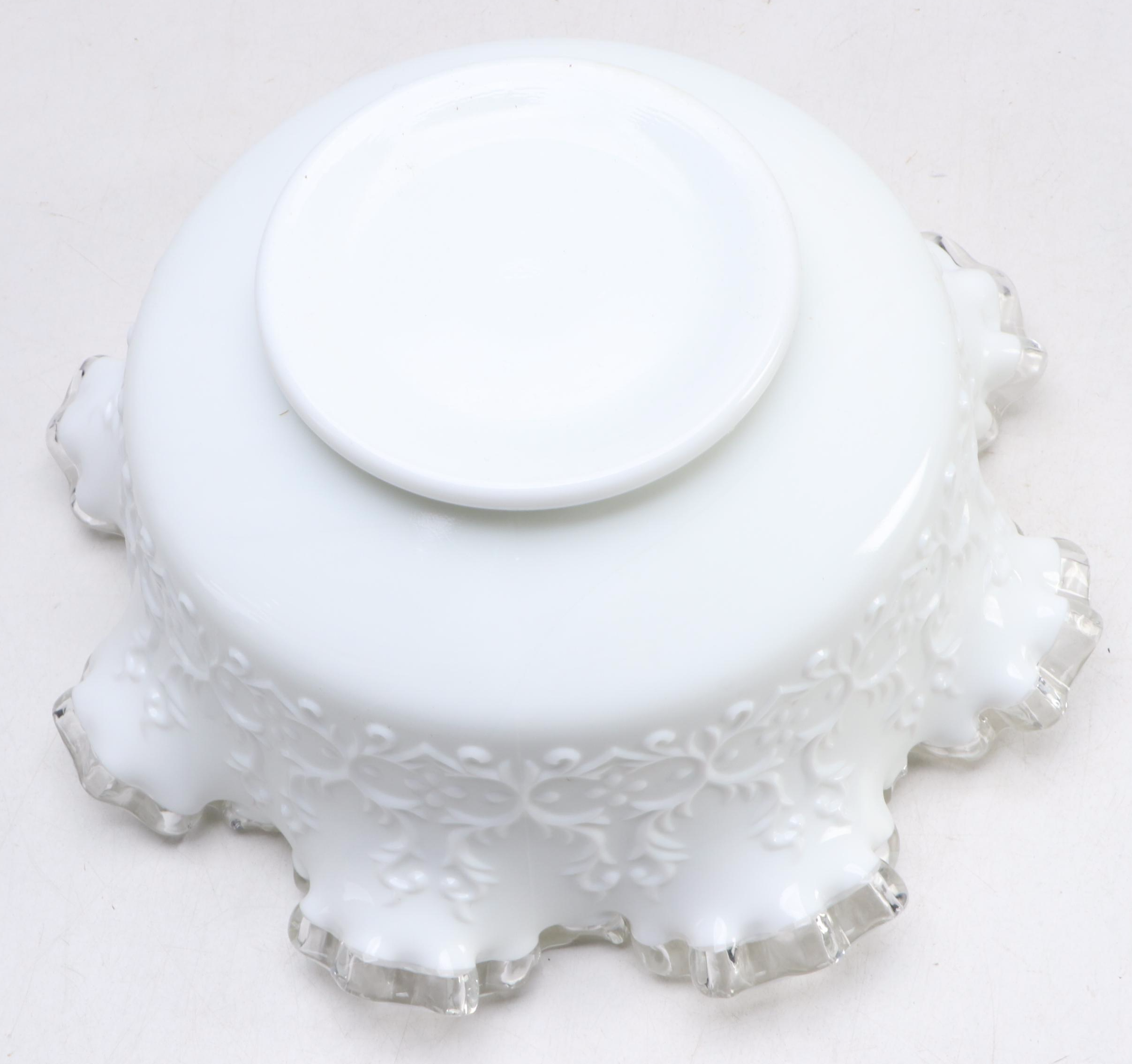 Fenton "Berries on Wild Rose" Vase with "Asian Garden" Pitcher and Ruffled Bowl