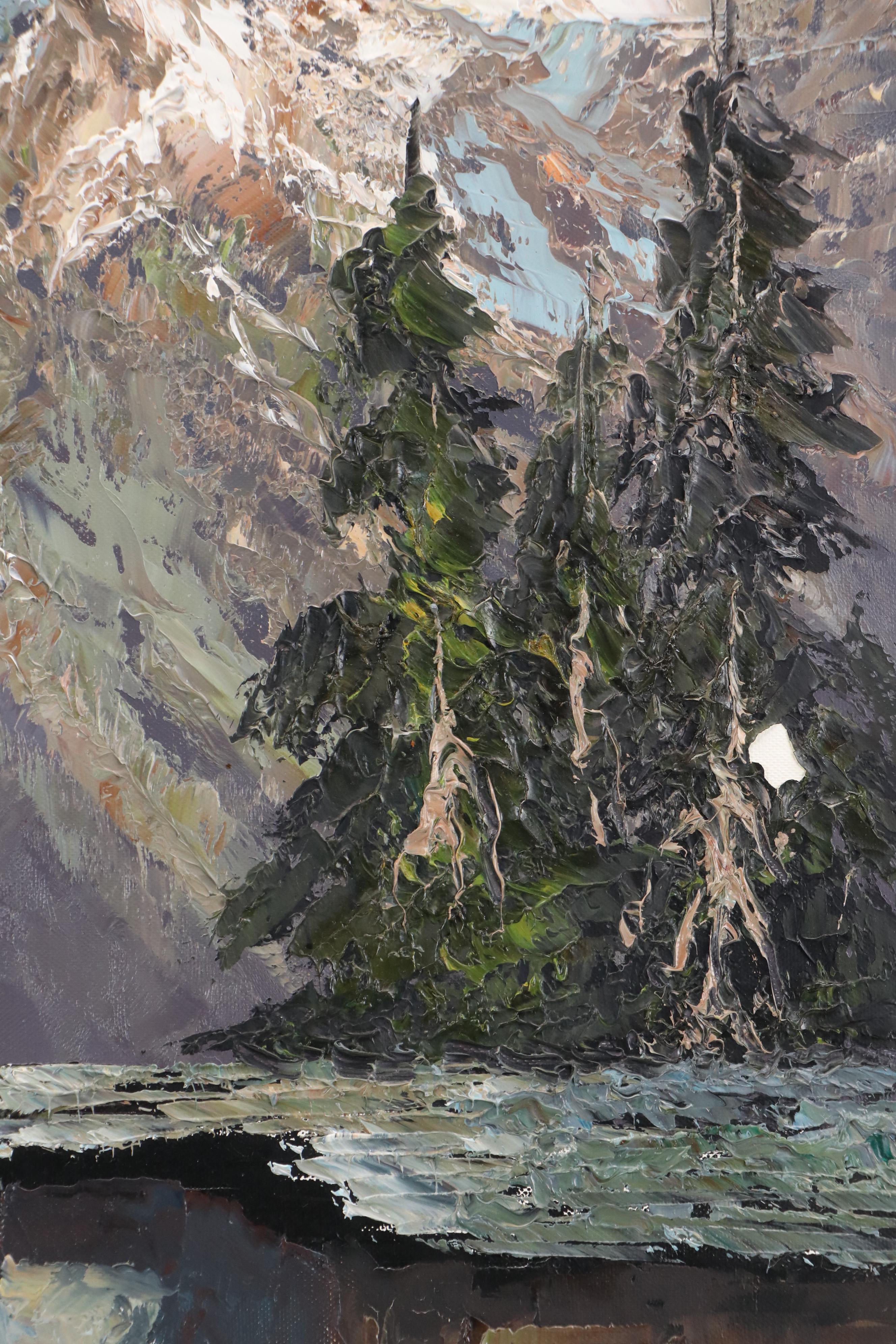 Alpine Chalet Landscape Oil Painting