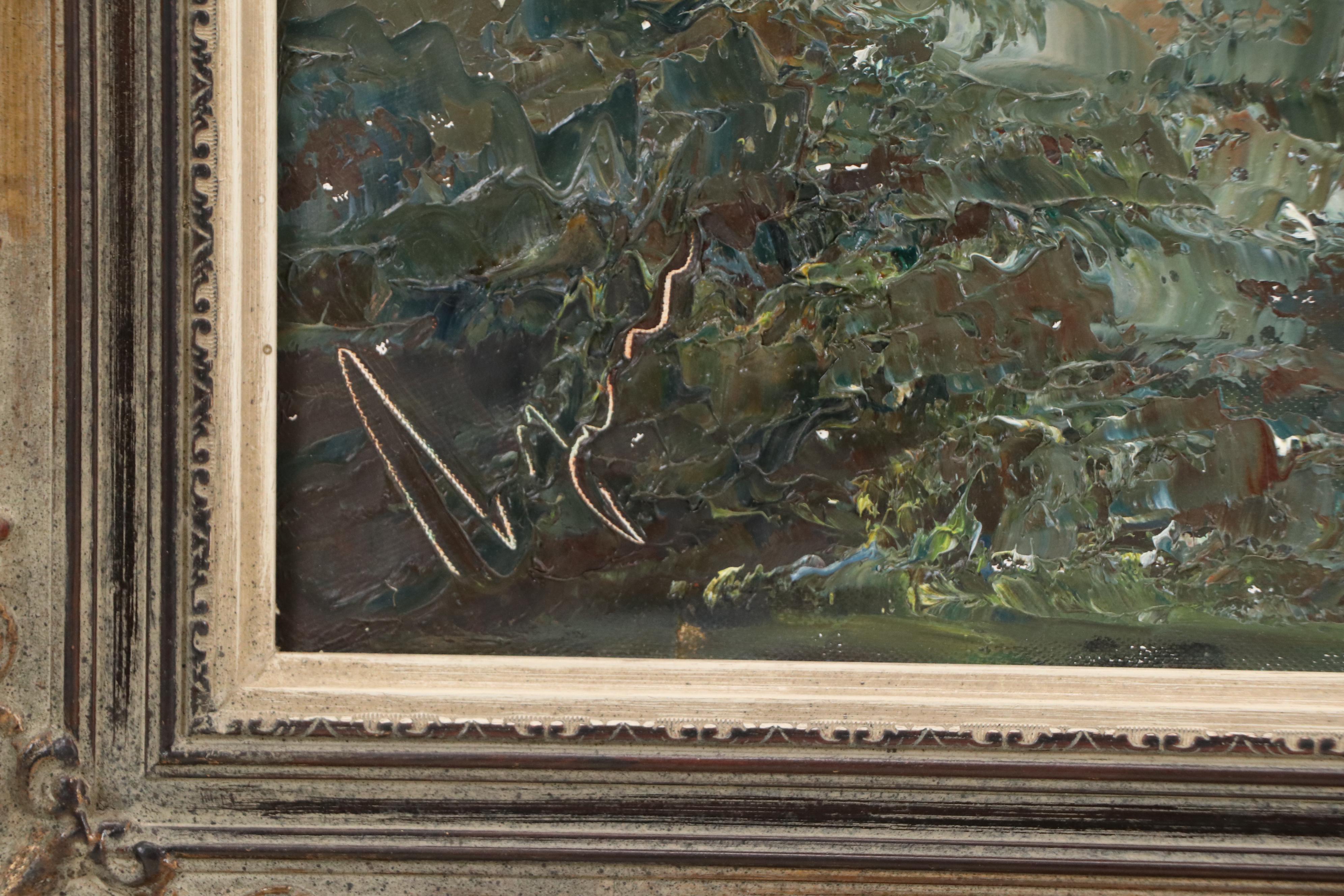 Alpine Chalet Landscape Oil Painting