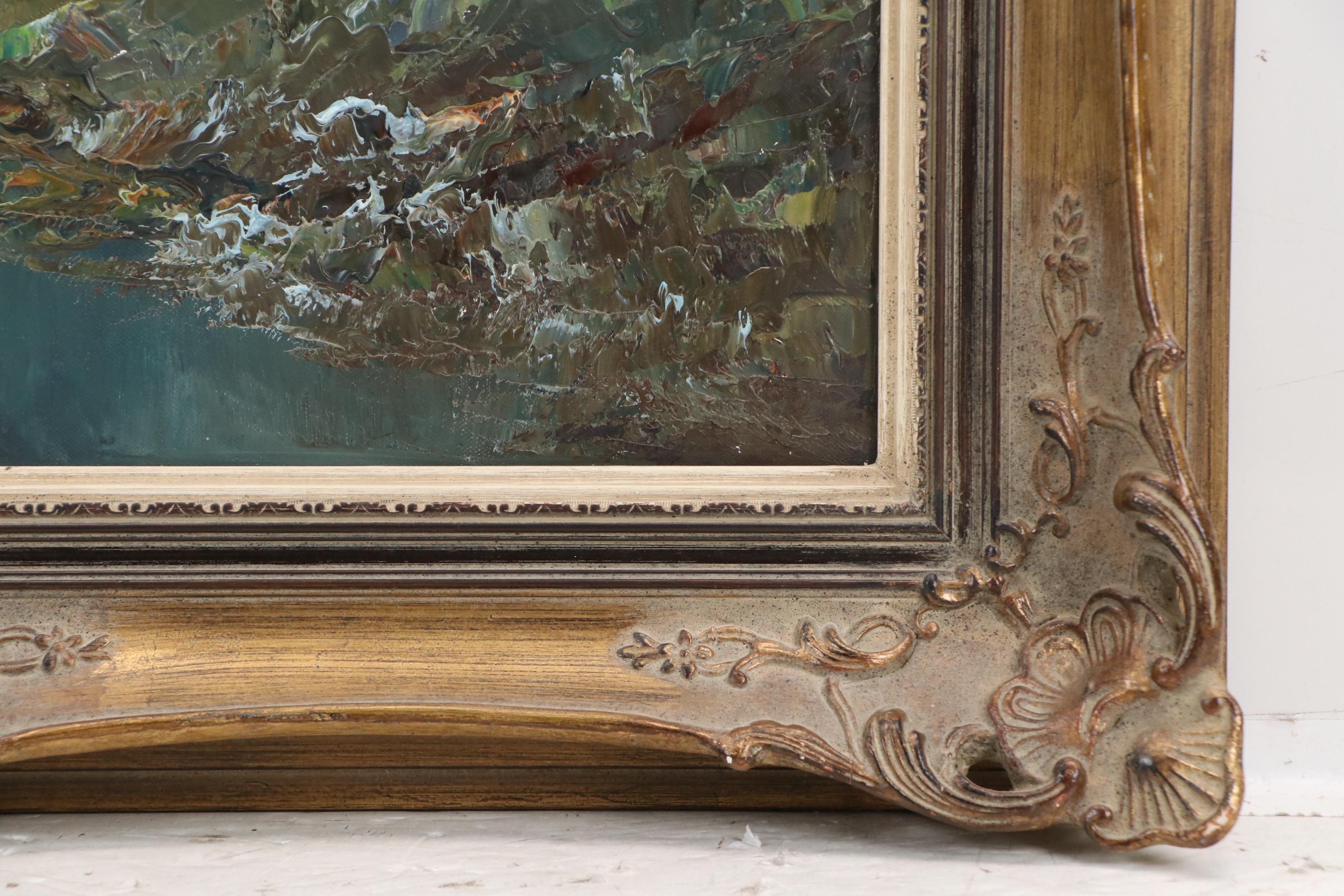 Alpine Chalet Landscape Oil Painting