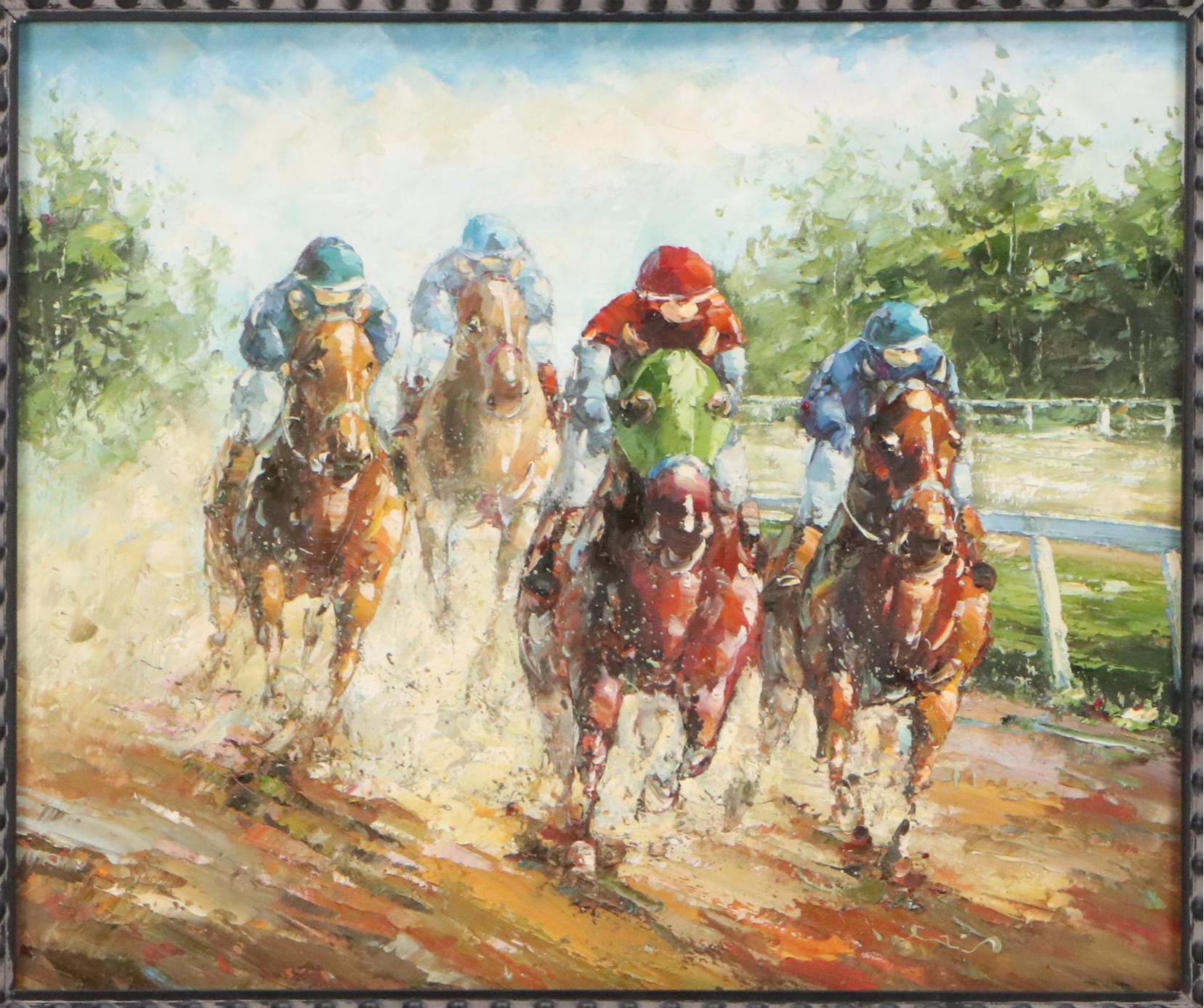 Expressionist Style Horses Racing on the Third Turn, Late 20th Century