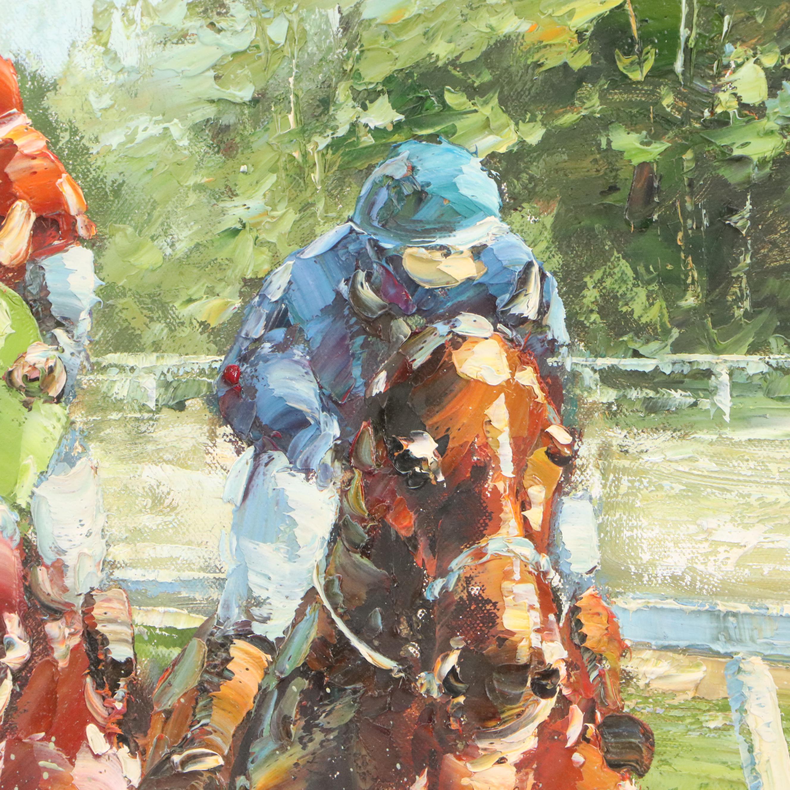Expressionist Style Horses Racing on the Third Turn, Late 20th Century