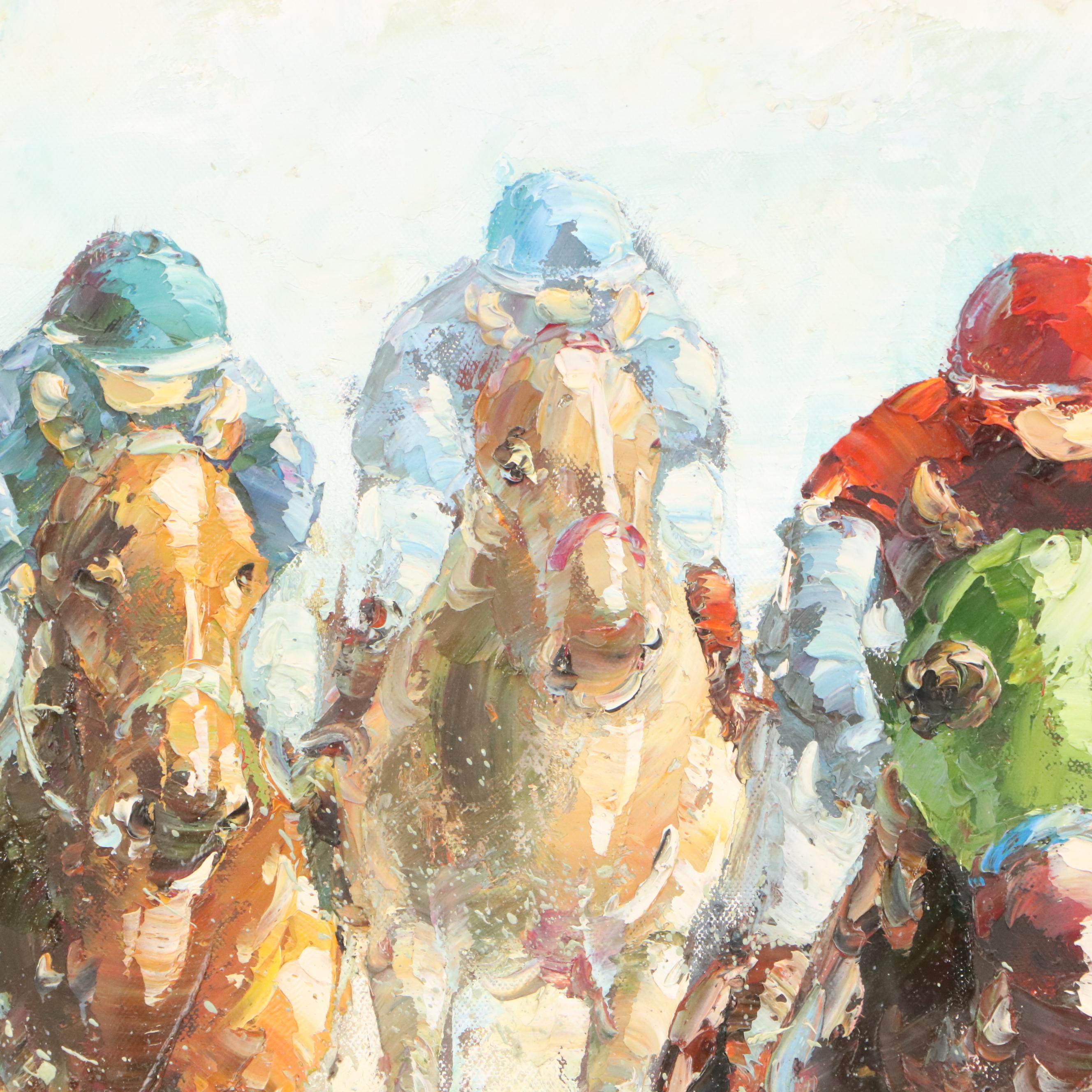 Expressionist Style Horses Racing on the Third Turn, Late 20th Century