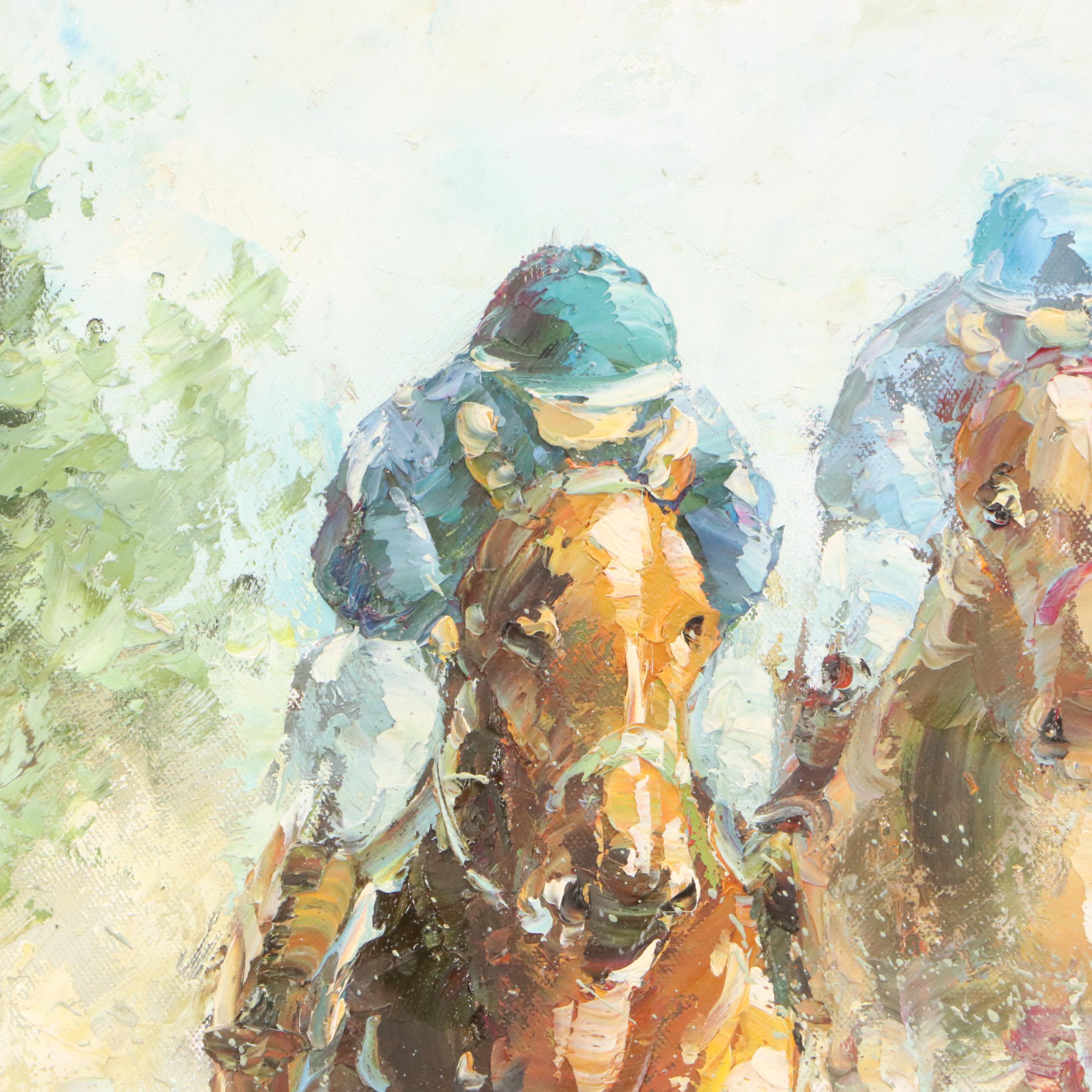 Expressionist Style Horses Racing on the Third Turn, Late 20th Century