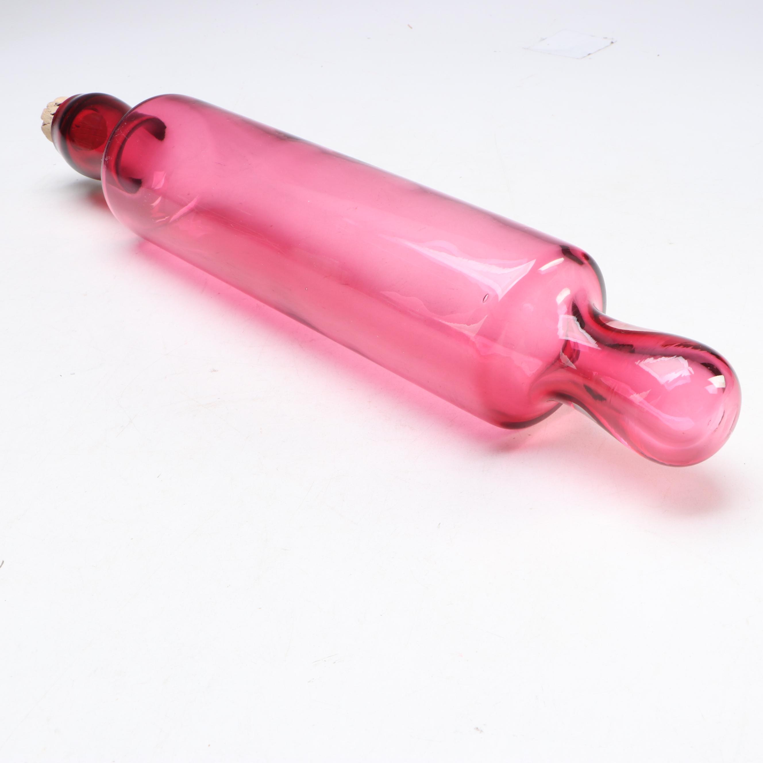 Pilgrim "Paul Revere" Cranberry Glass Bowls with Hollow Rolling Pin