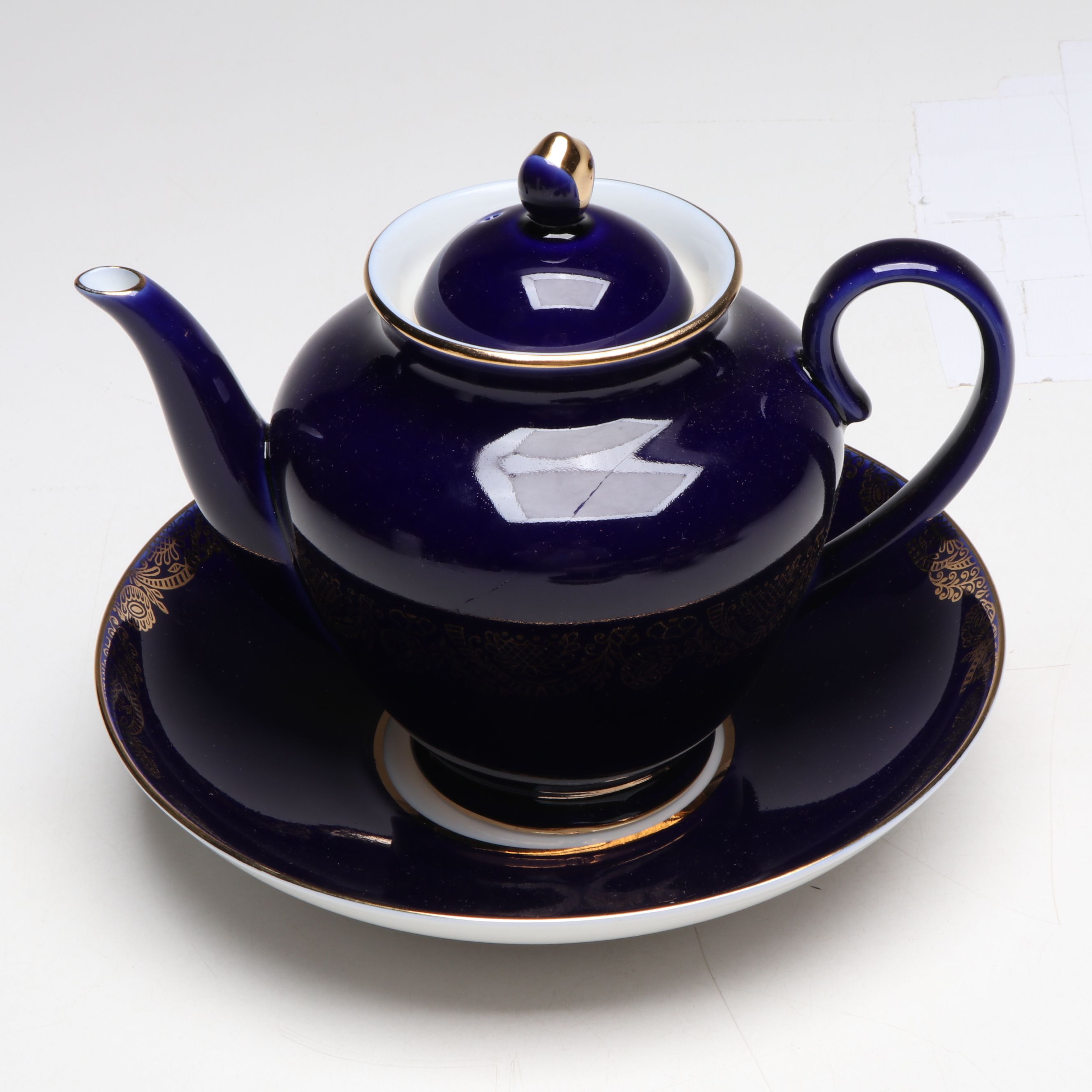 Lomonosov Gilt Cobalt Blue Porcelain Tea Set