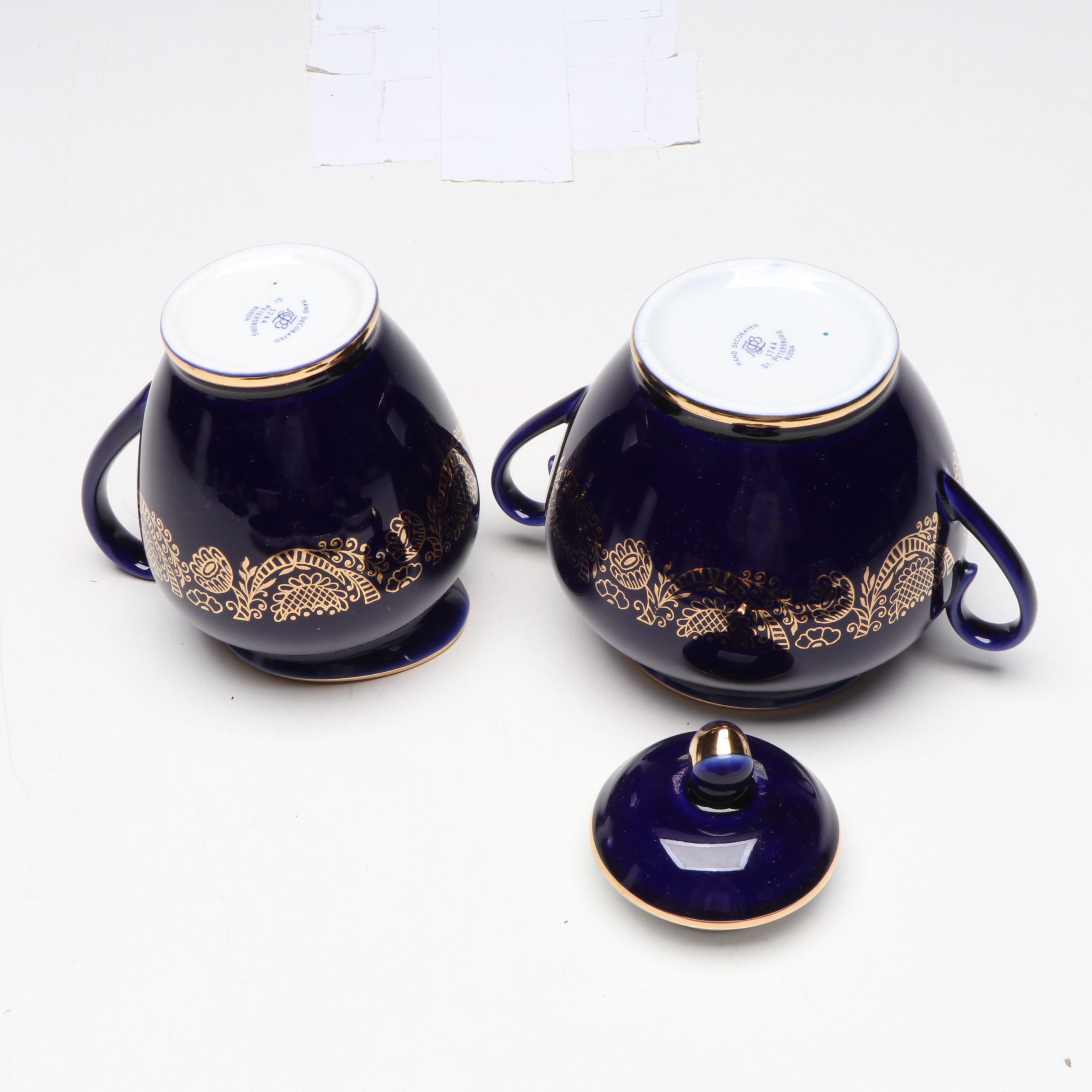 Lomonosov Gilt Cobalt Blue Porcelain Tea Set