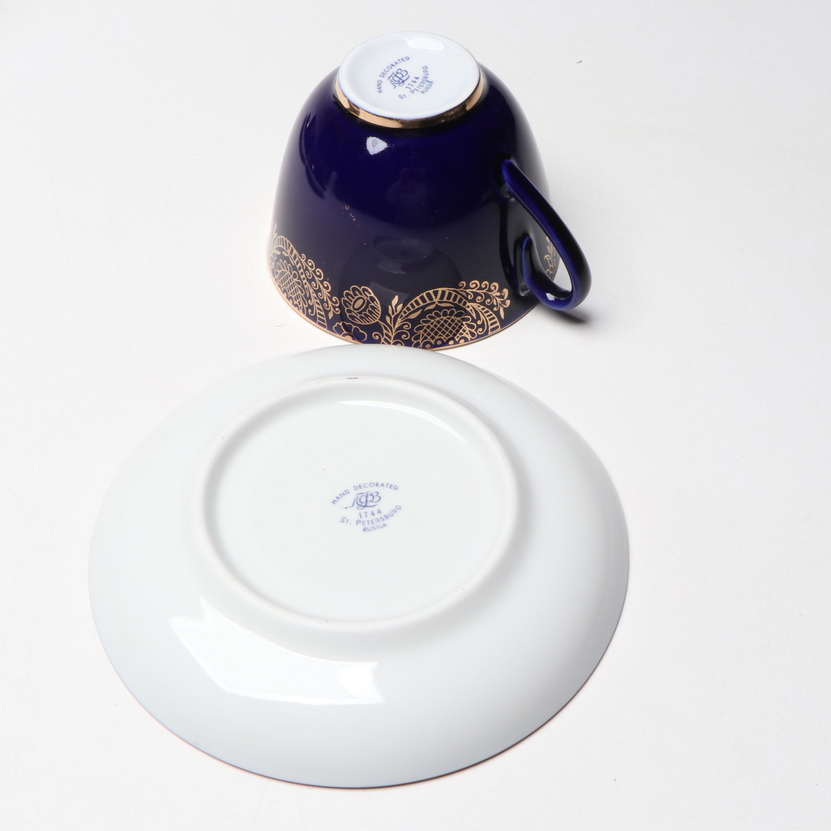 Lomonosov Gilt Cobalt Blue Porcelain Tea Set