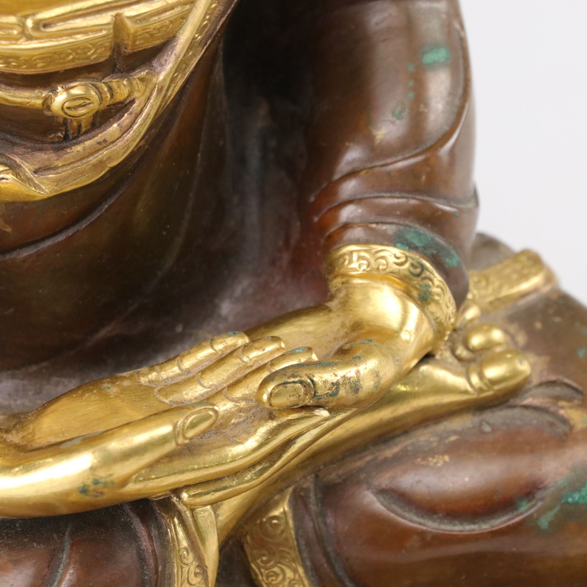 Nepalese Gilt Copper Shakyamuni Buddha Statue with Painted Head, 20th C.