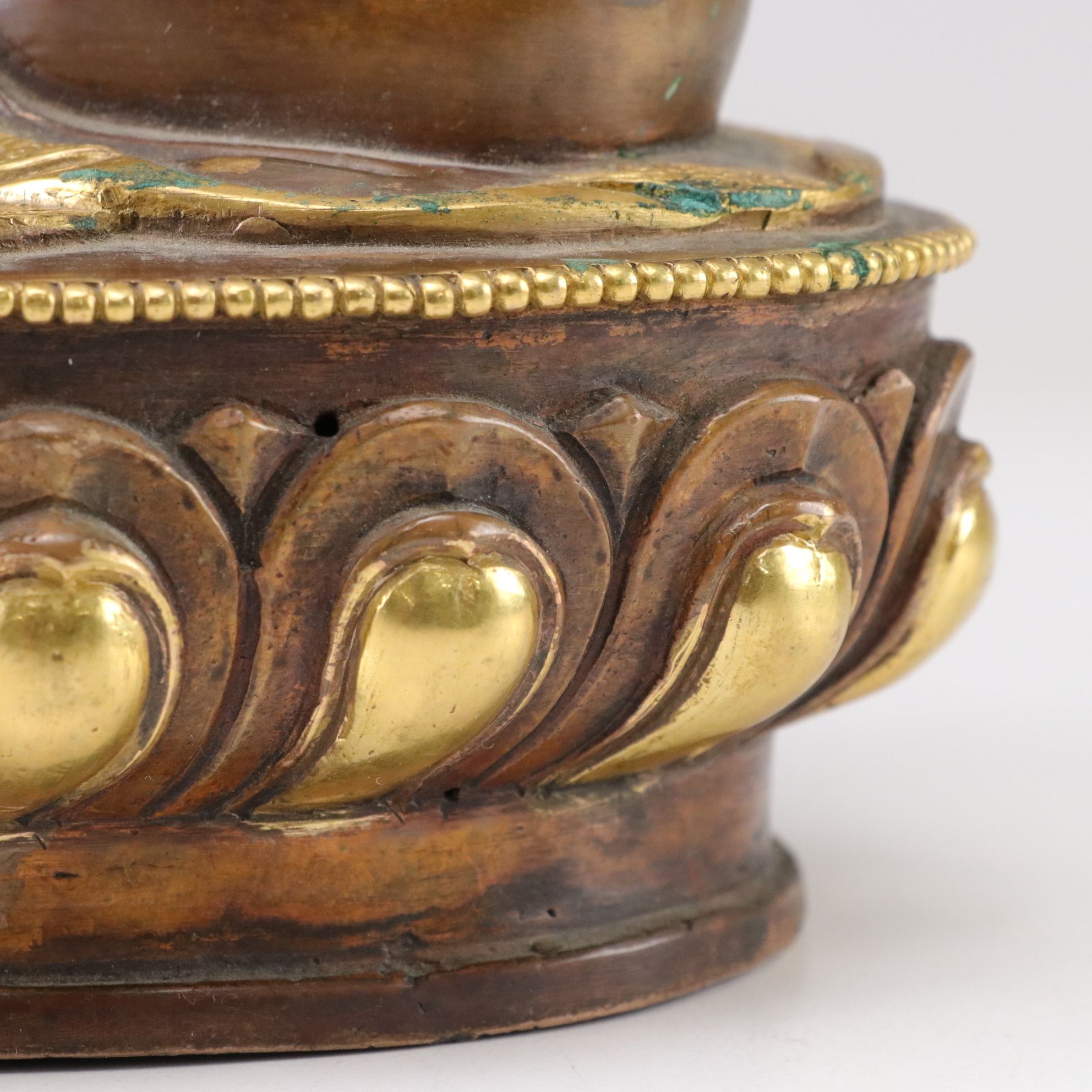 Nepalese Gilt Copper Shakyamuni Buddha Statue with Painted Head, 20th C.