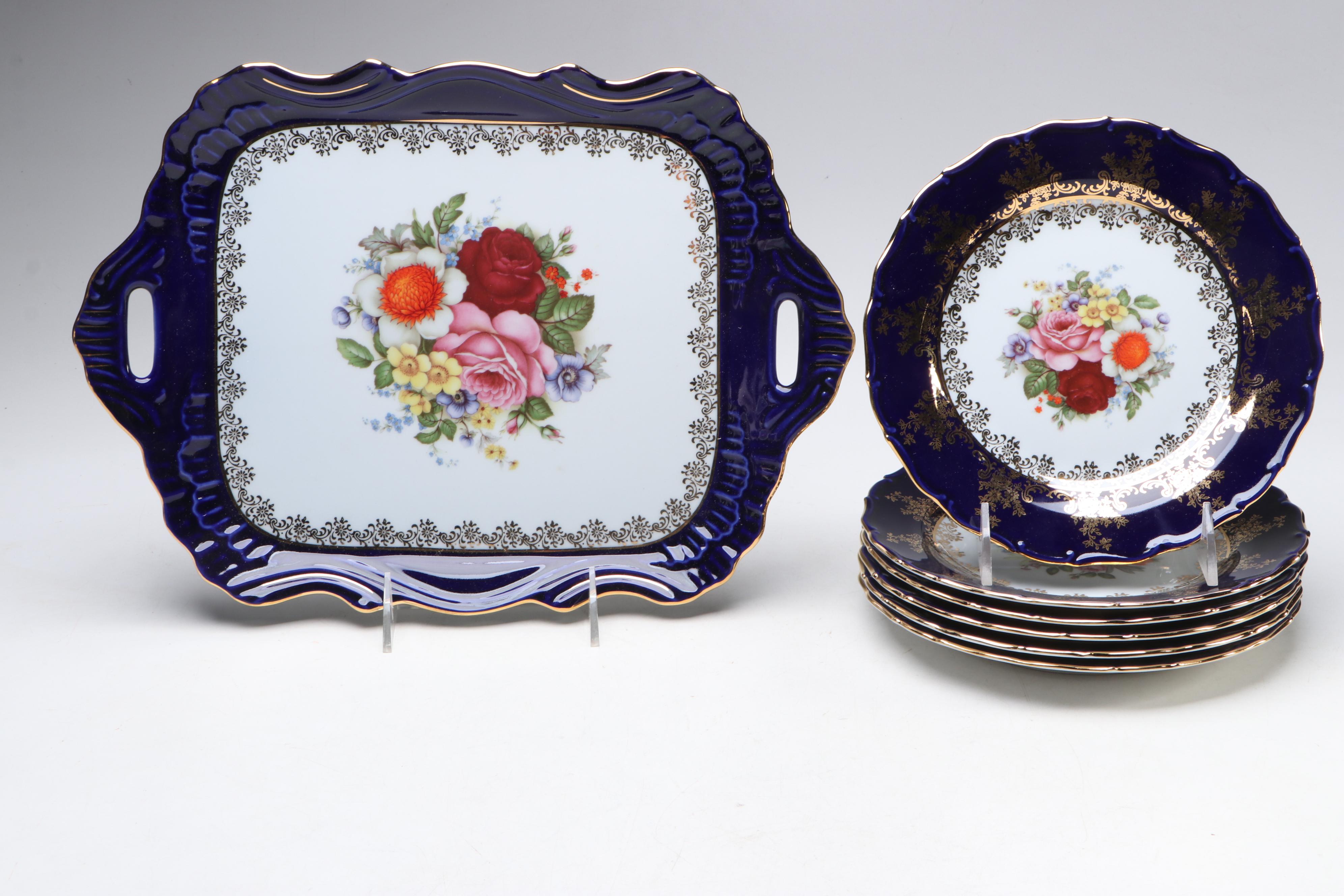 Haas & Czjzek Cobalt Blue Gold Gilt Floral Porcelain Dinnerware