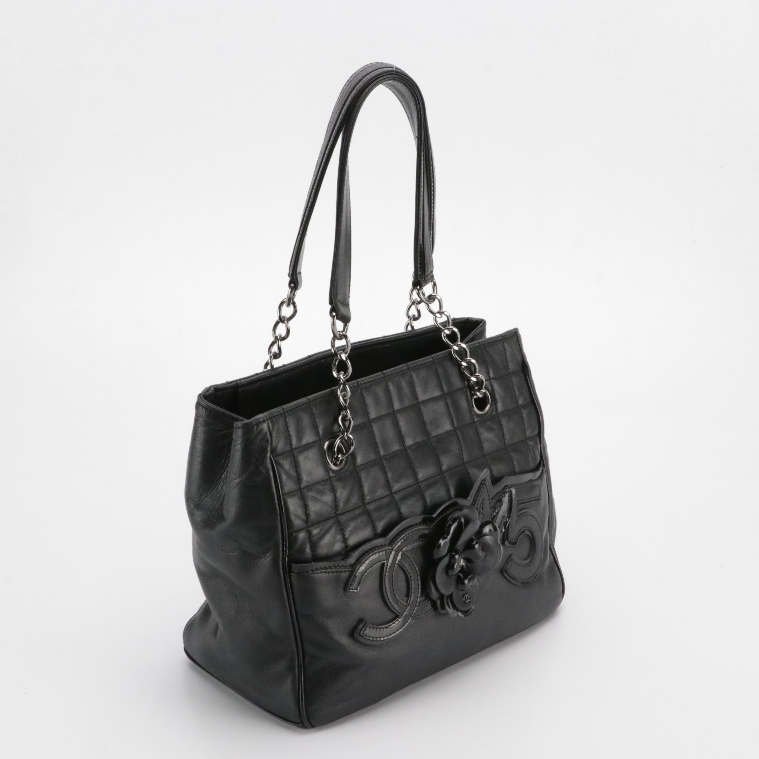 Chanel Camellia No. 5 Shoulder Bag in Chocolate Bar Quilted and Patent Leather