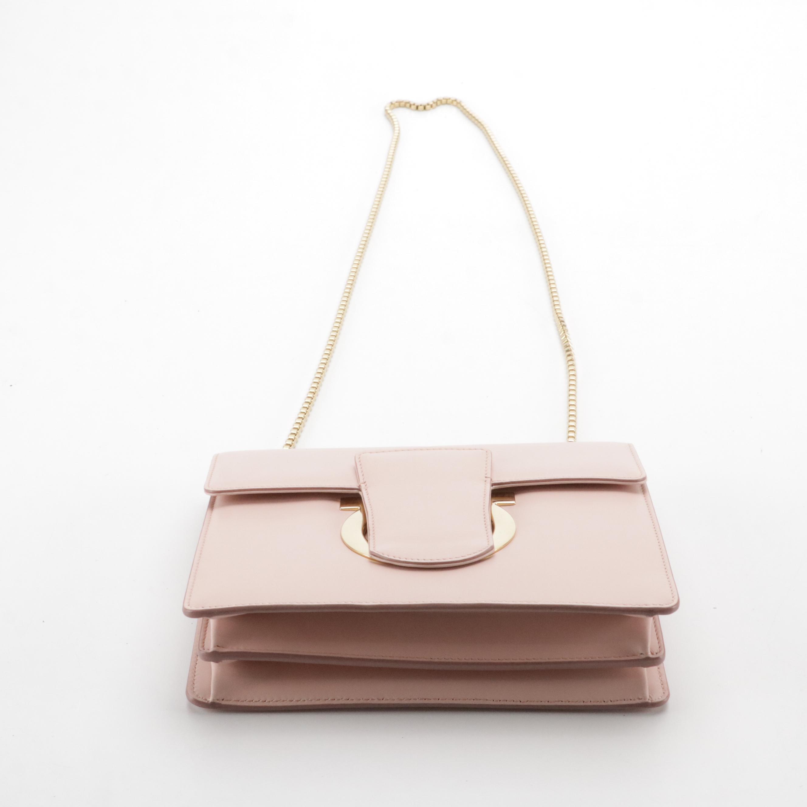 Salvatore Ferragamo Thalia Chain Strap Bag in Baby Pink Calfskin Leather