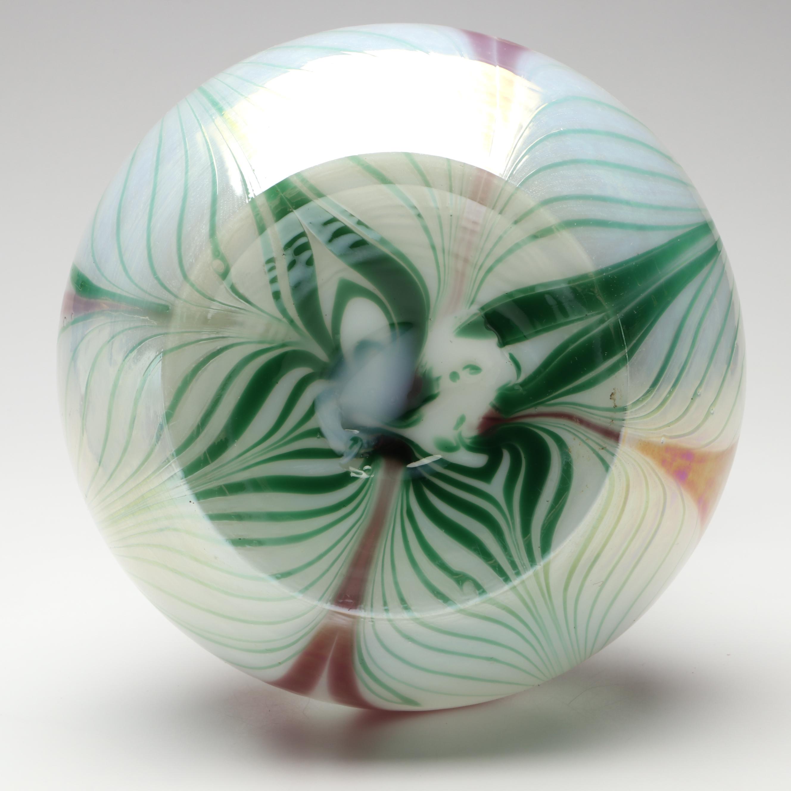 Fenton Hand-Painted and Pulled Feather Iridescent Ruffle Edge Vases