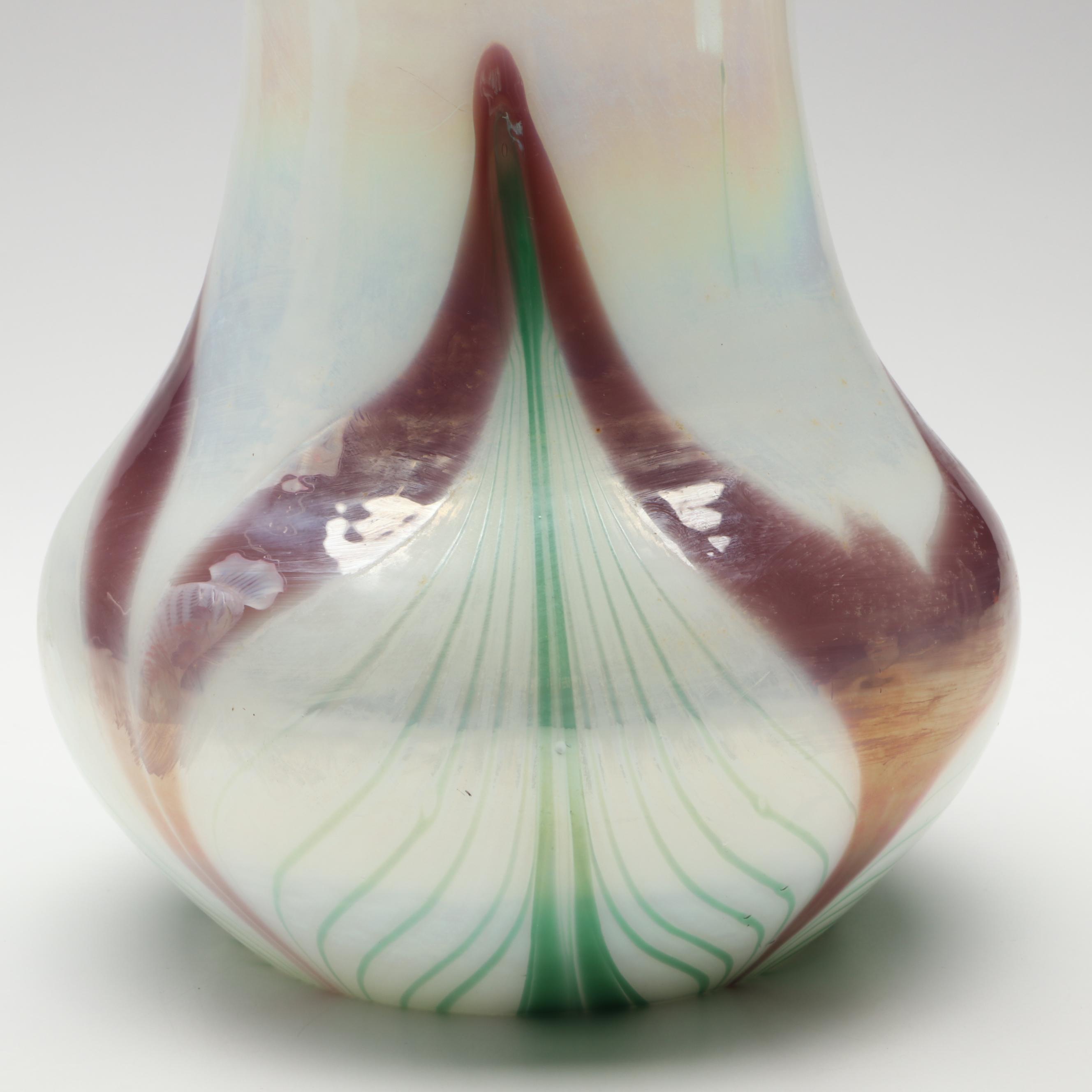 Fenton Hand-Painted and Pulled Feather Iridescent Ruffle Edge Vases