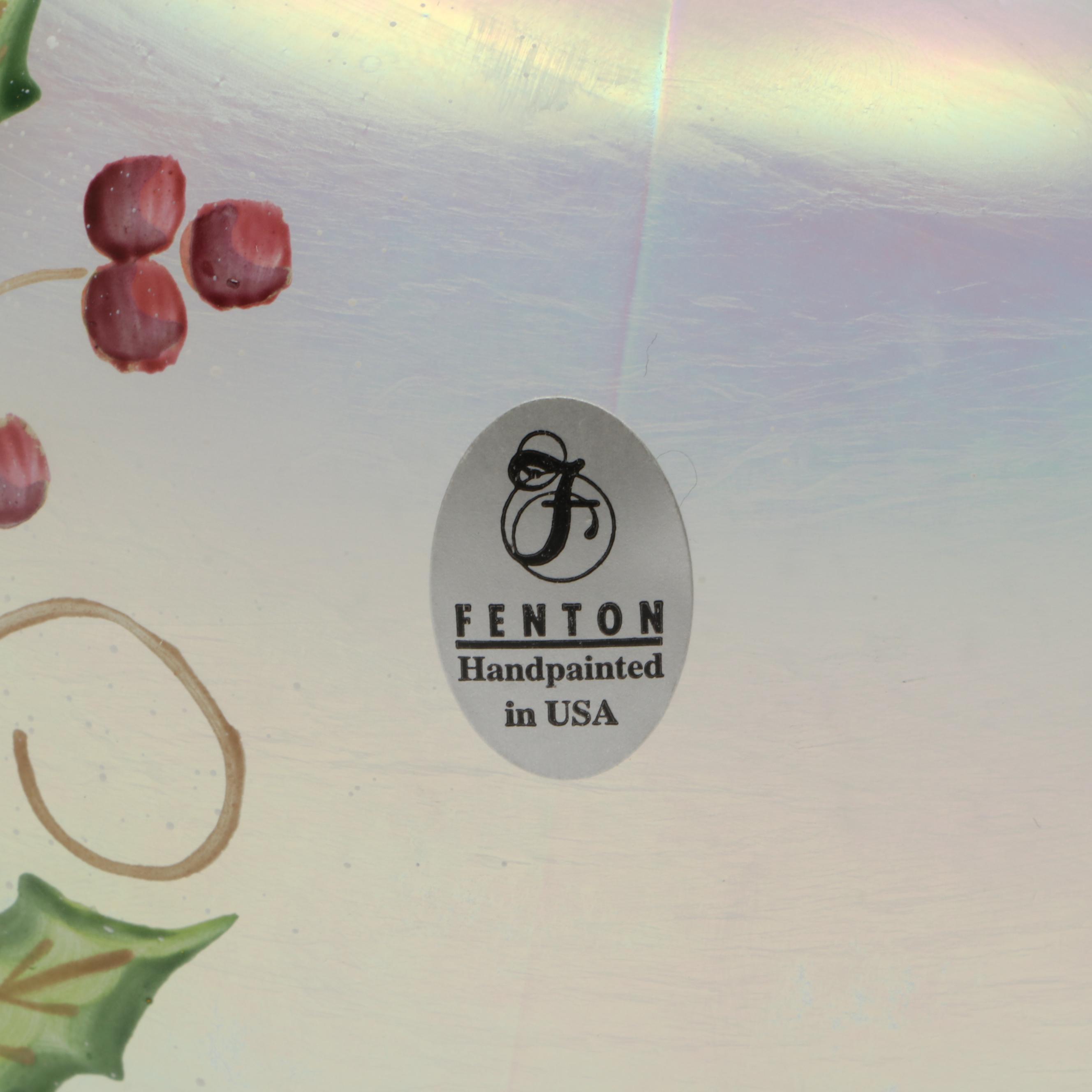 Fenton Hand-Painted and Pulled Feather Iridescent Ruffle Edge Vases