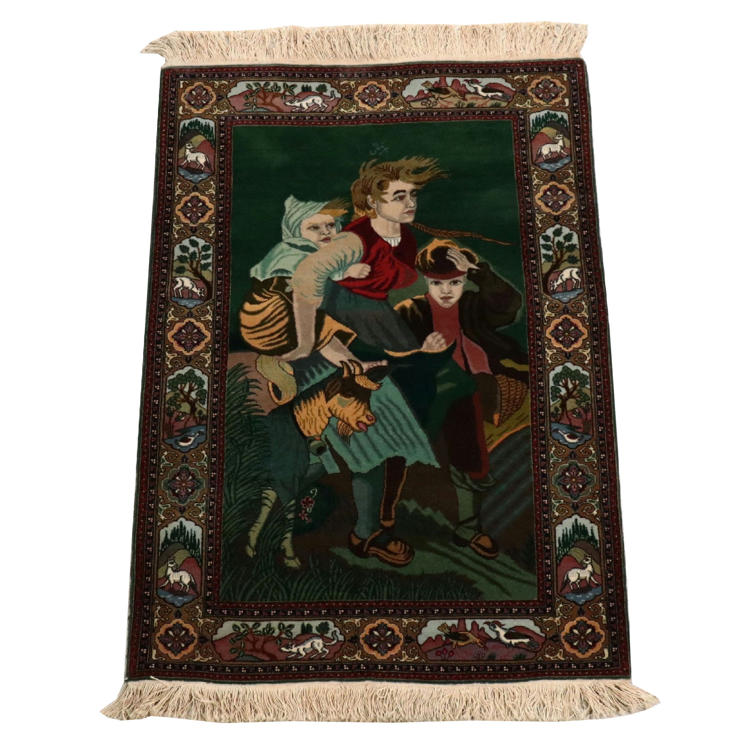 3'2 x 5'3 Hand-Knotted Persian Tabriz Pictorial Area Rug