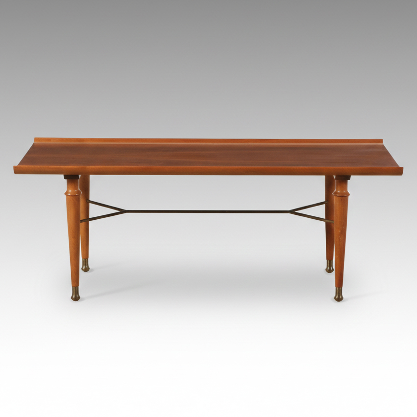 Danish Modern Style Teak and Brass Coffee Table, Mid-20th Century