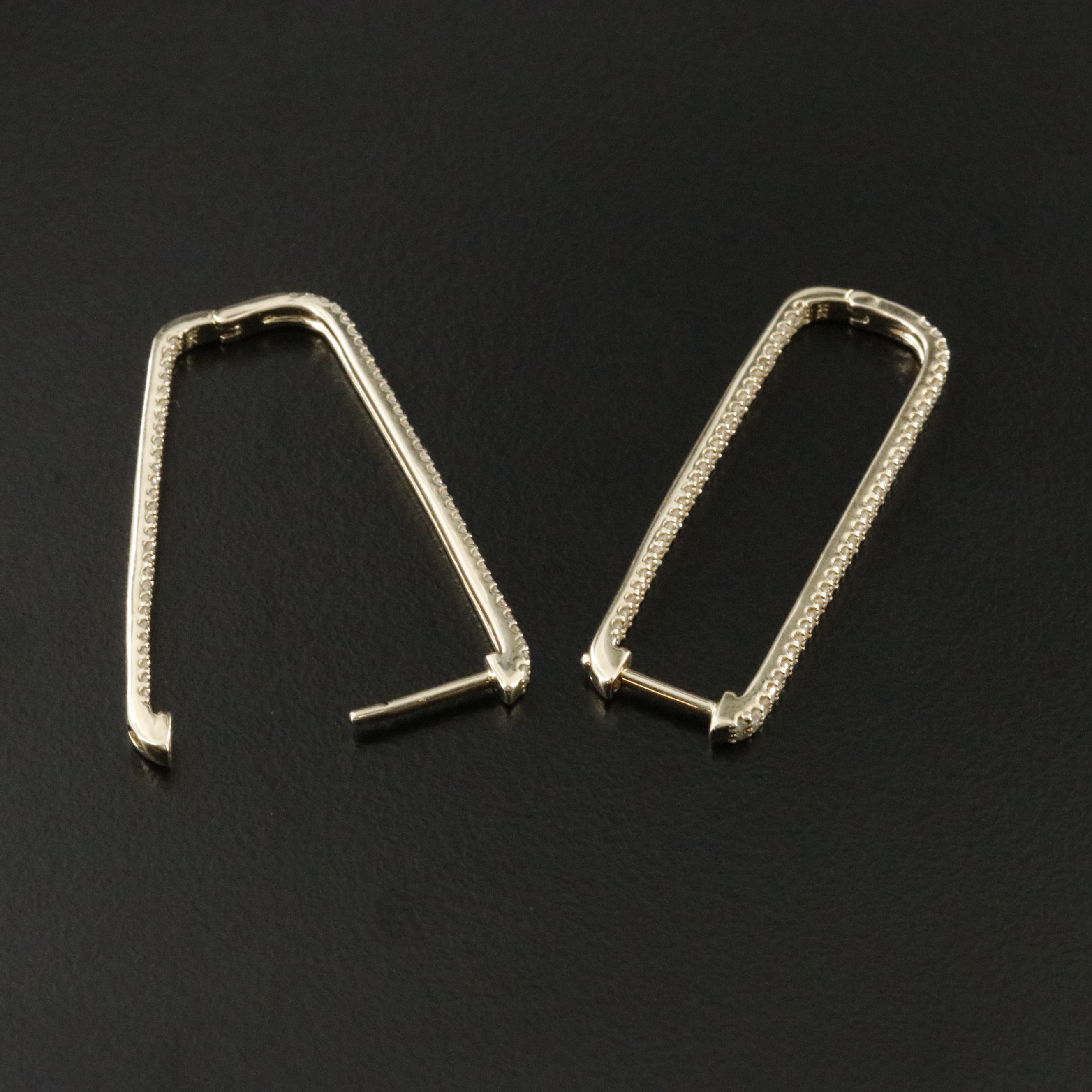 14K 1.00 CTW Diamond Rectangular Hoop Earrings