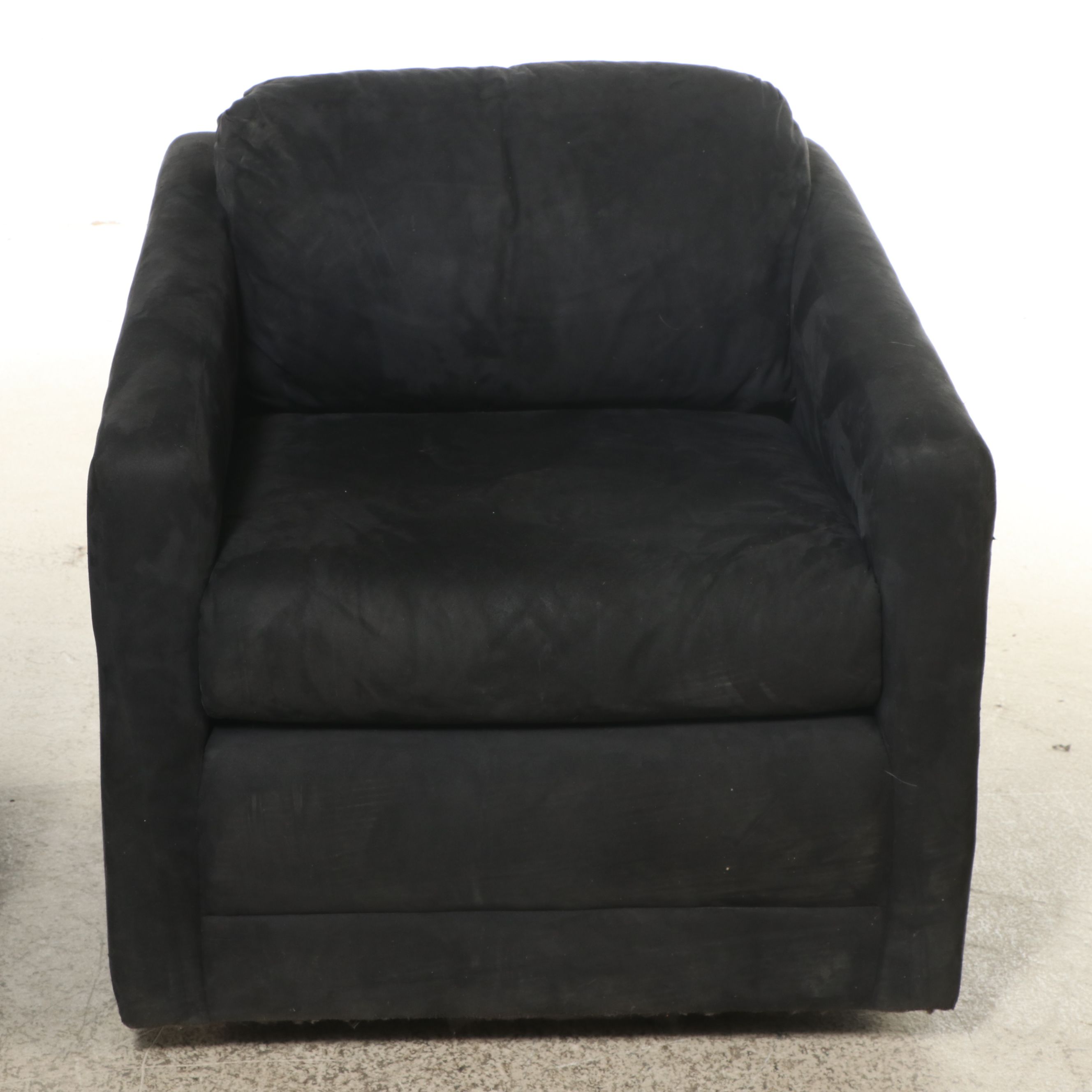 Pair of Modern Black Upholstered Swivel Armchairs