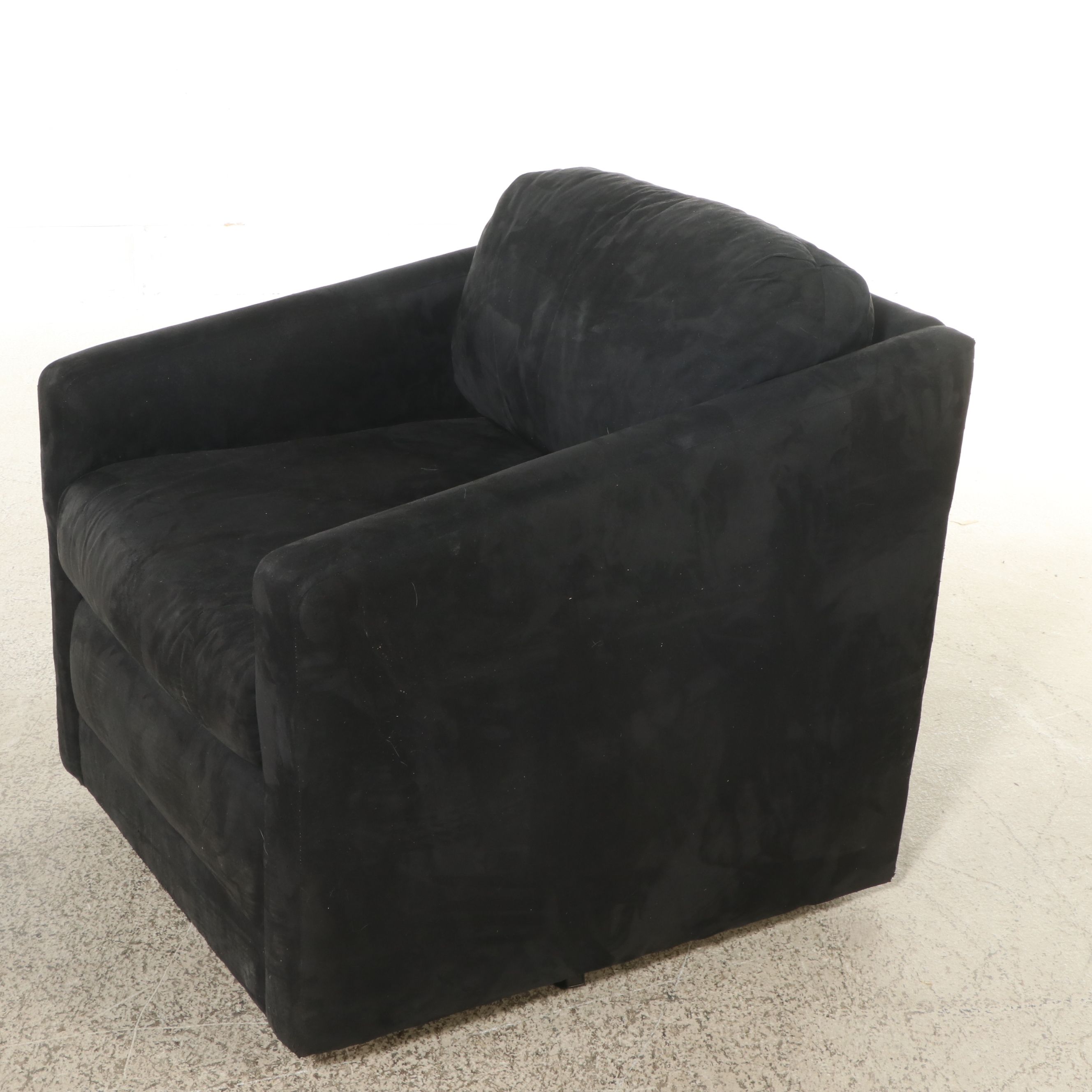 Pair of Modern Black Upholstered Swivel Armchairs