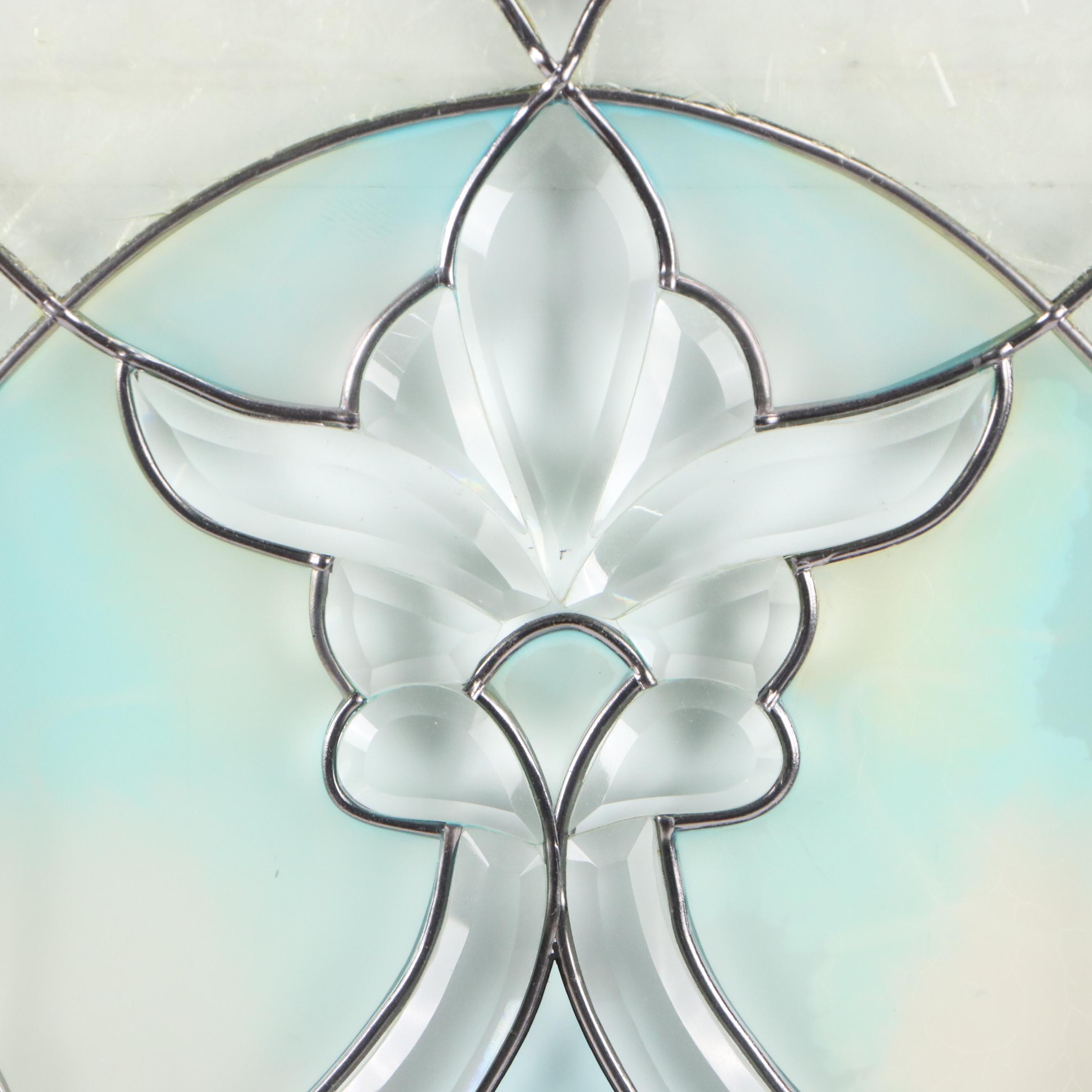 Art Nouveau Style Stained Glass Panel of Figure Holding Flower Arrangement