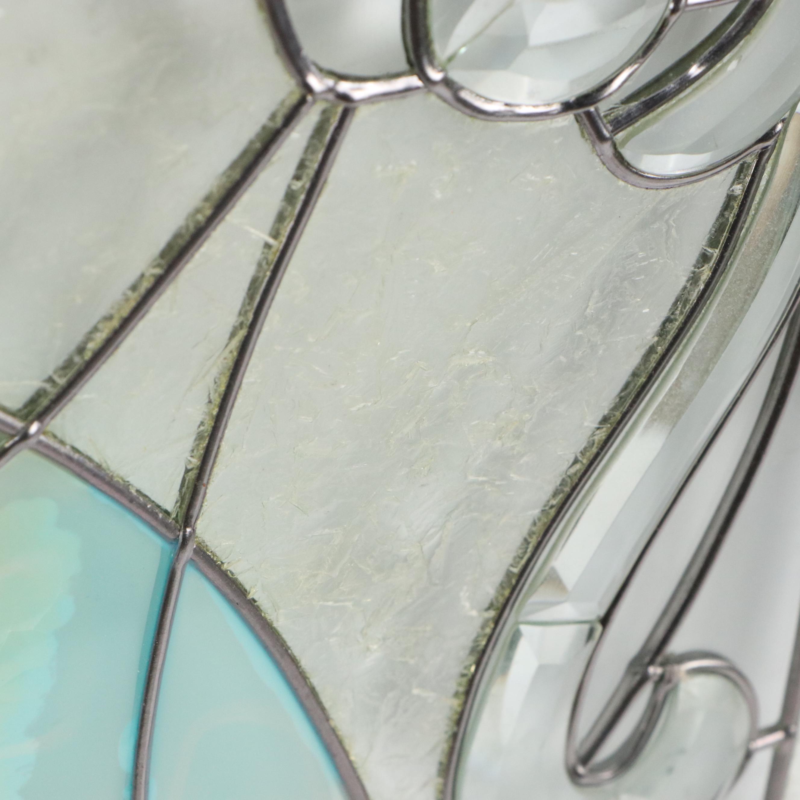 Art Nouveau Style Stained Glass Panel of Figure Holding Flower Arrangement