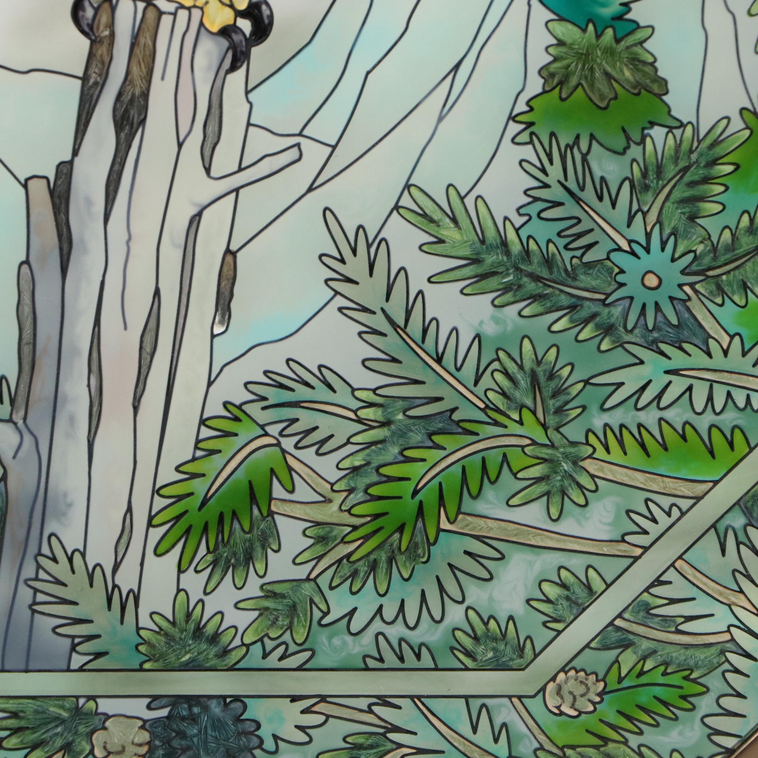 Hanging Stained Glass Panel of Bald Eagle on Perch