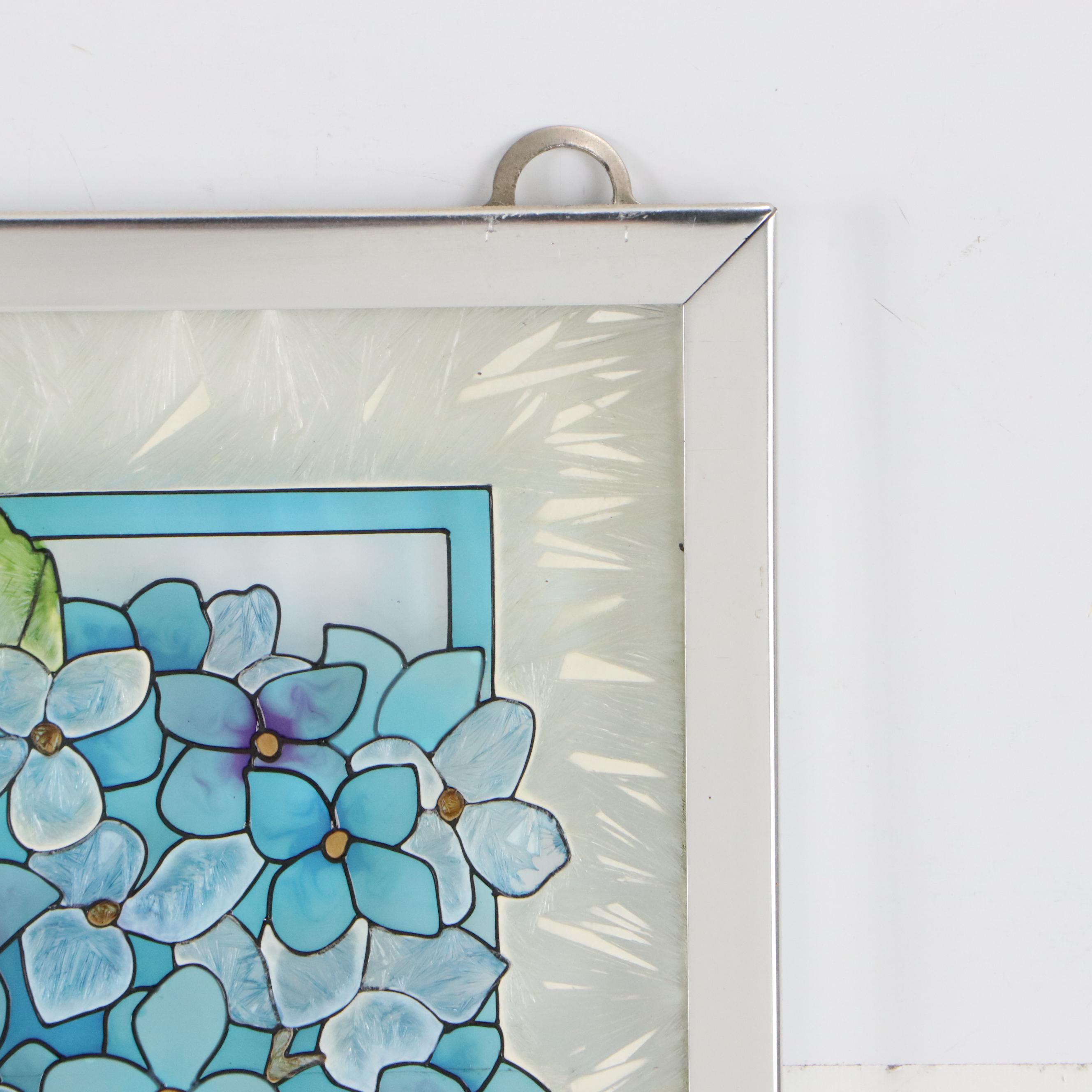 Stained Glass Panel of Hummingbirds and Flowers