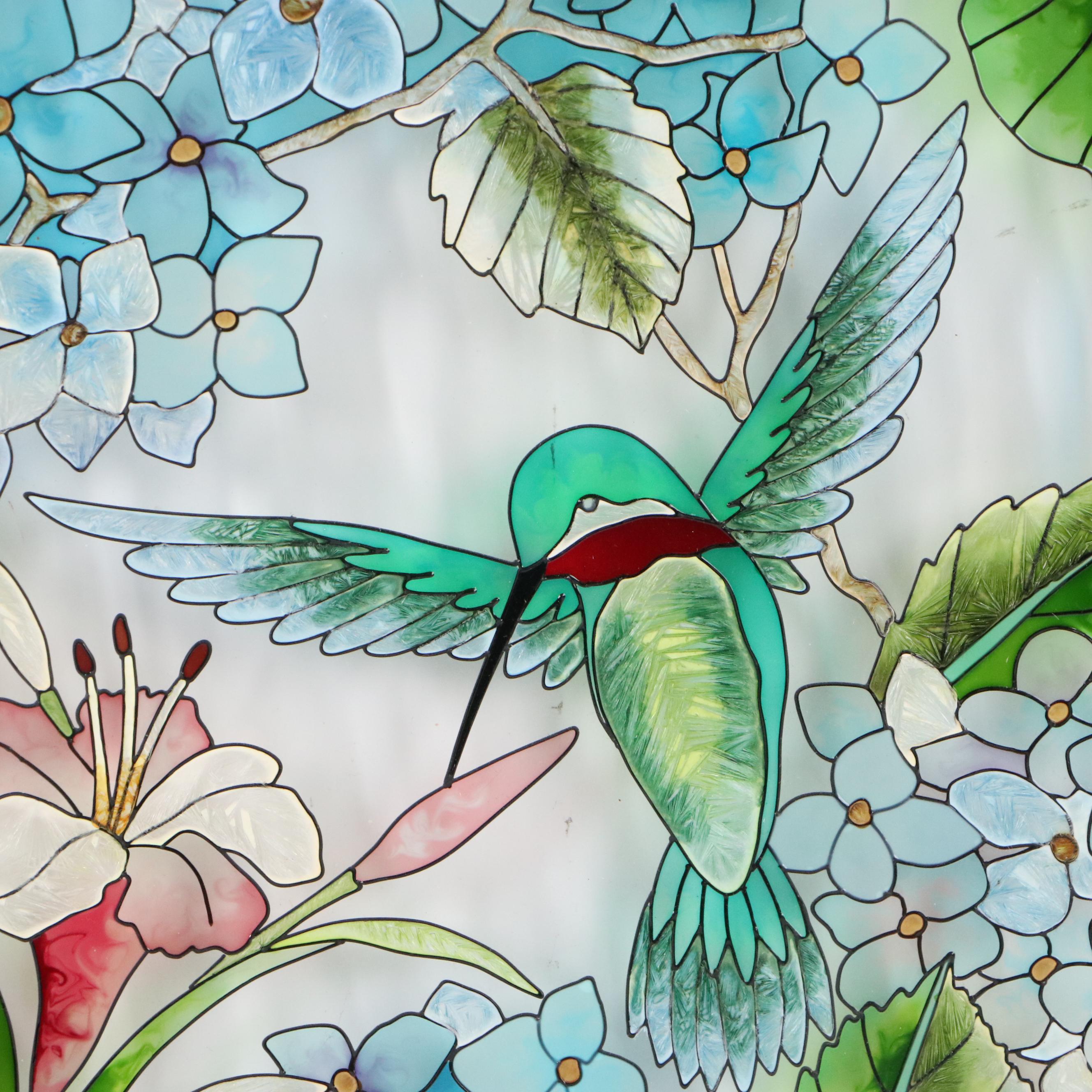 Stained Glass Panel of Hummingbirds and Flowers
