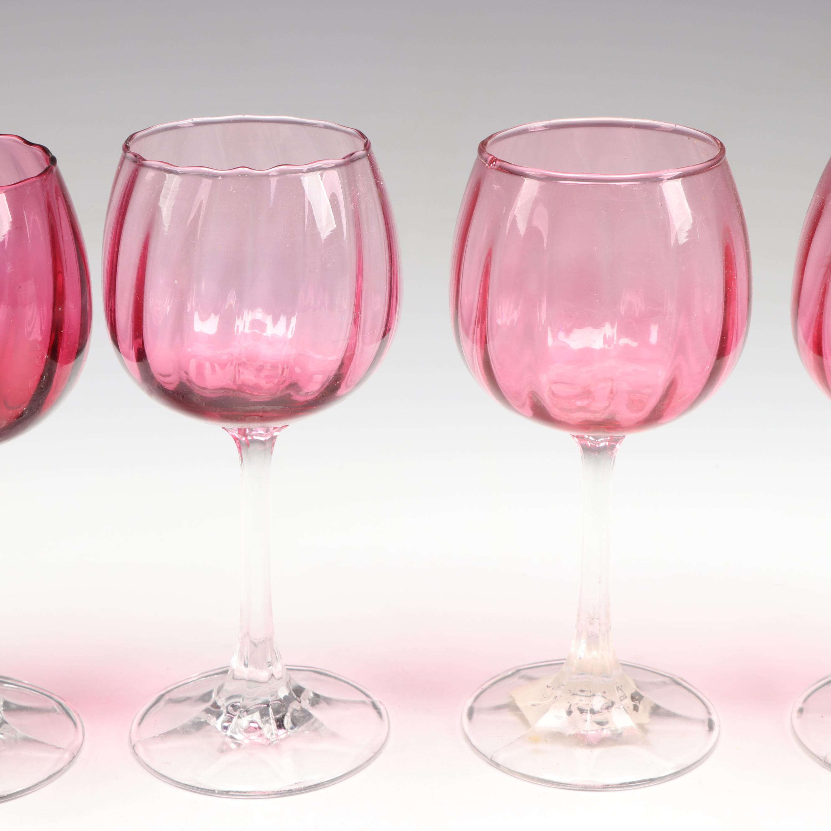 Pilgrim Vase with Cranberry Glass Wine Glasses and Frosted Glass Pear Box