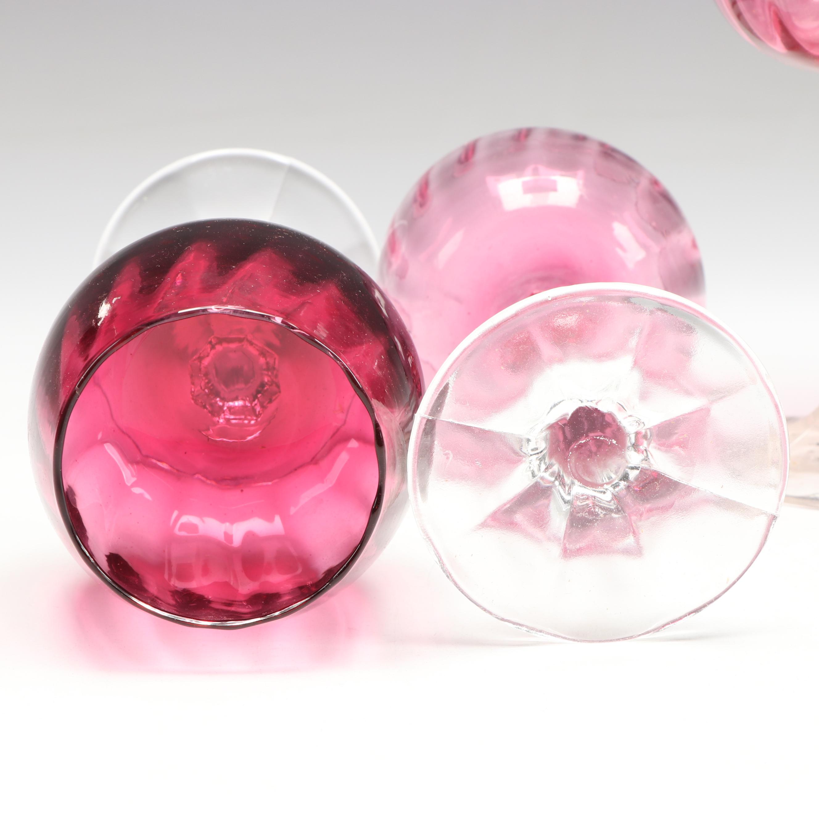 Pilgrim Vase with Cranberry Glass Wine Glasses and Frosted Glass Pear Box