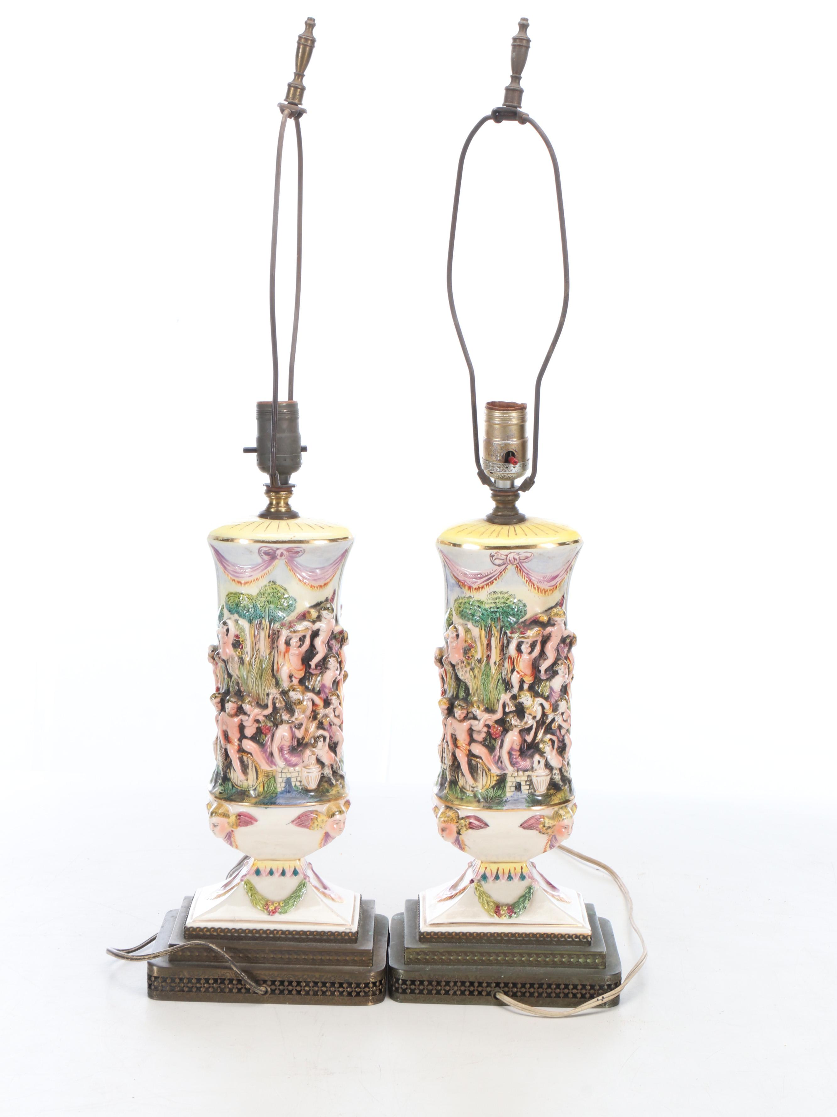 Neoclassical Style Porcelain Table Lamp Pair