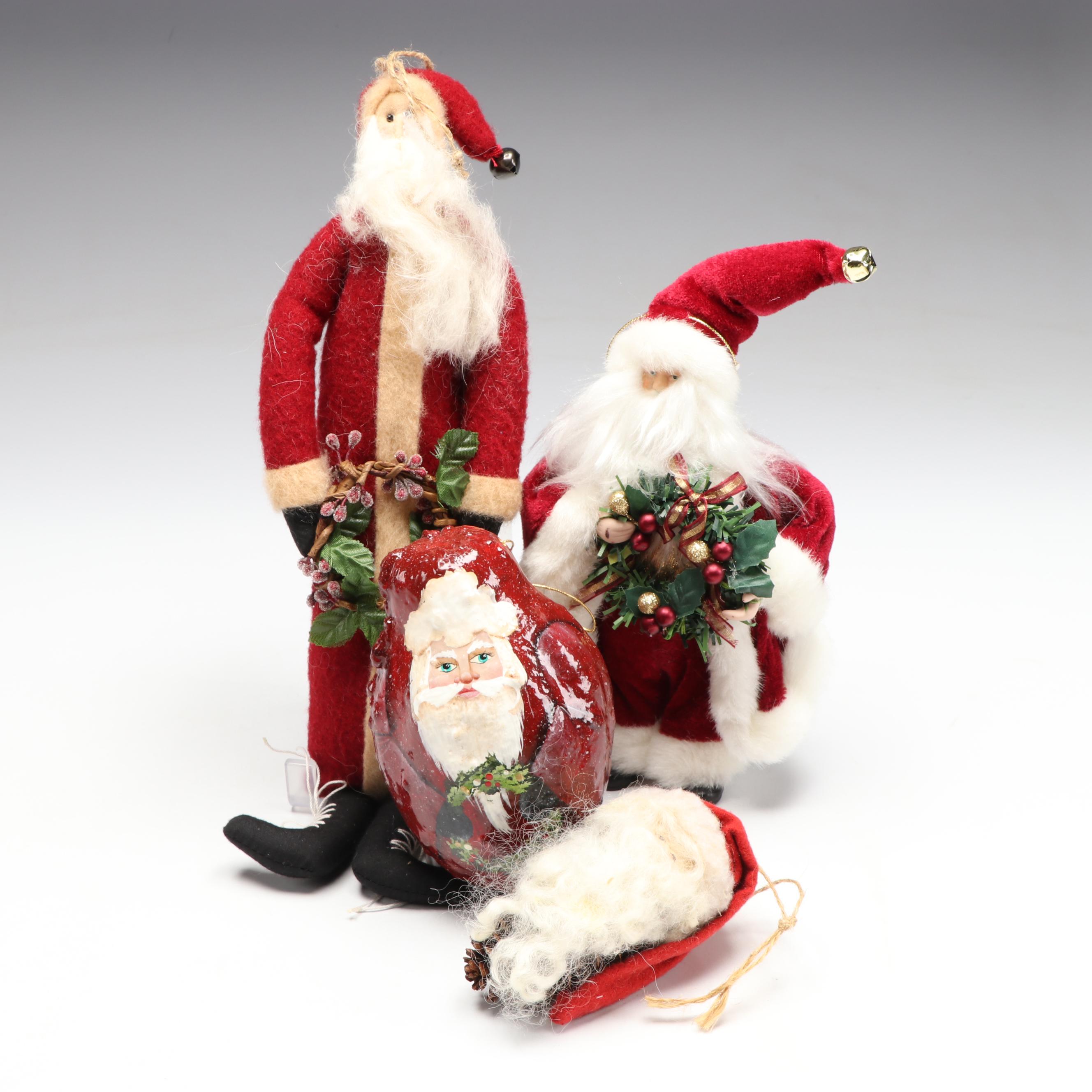Felt Santa with Wreath and Other Folk Art Style Santa Décor