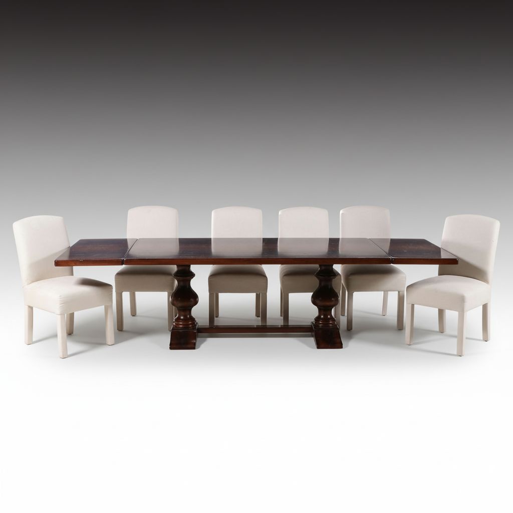 Seven Piece Assembled Dining Set with Mahogany Trestle Dining Table