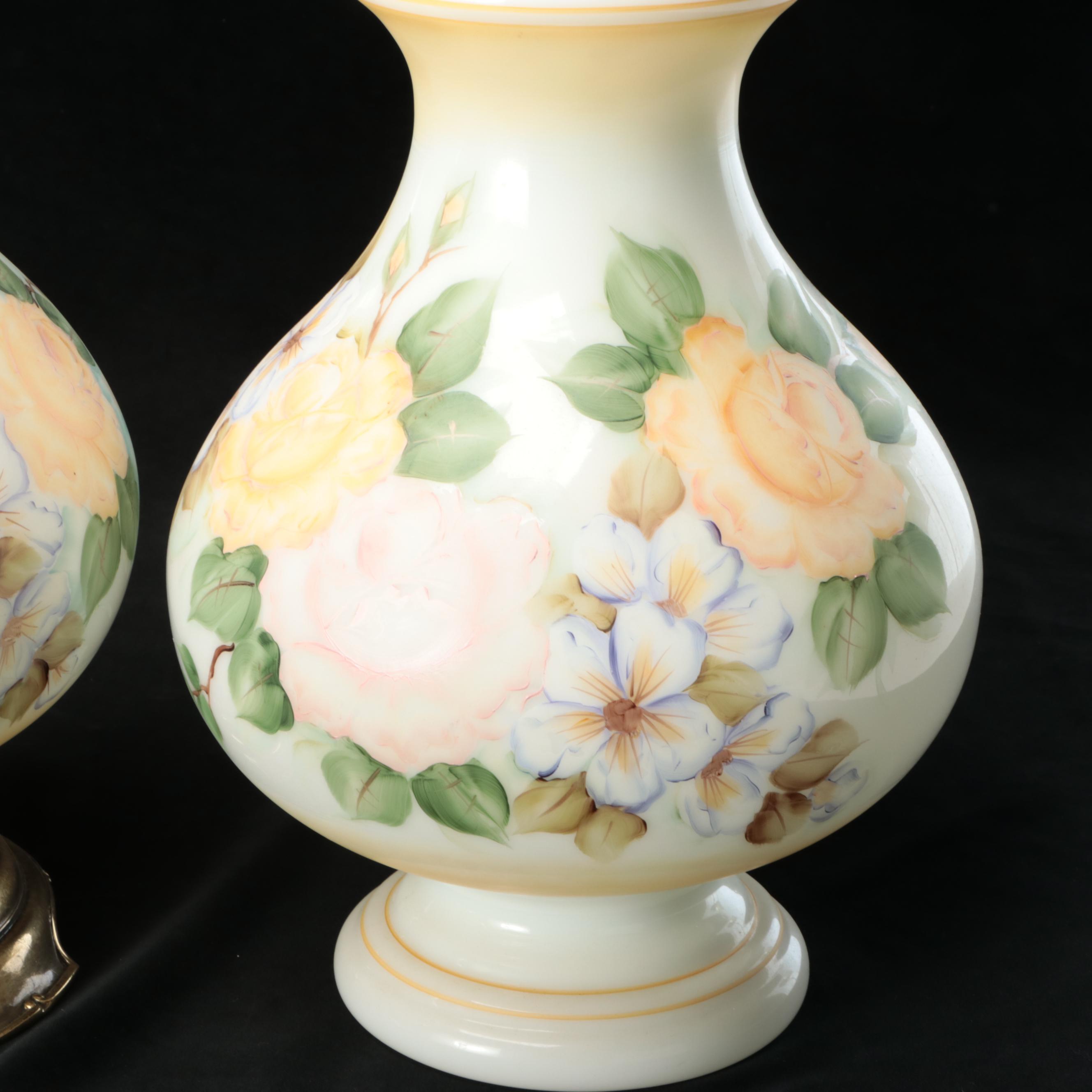 L. G. Lamp Company Floral Glass Hurricane Table Lamp with Jar