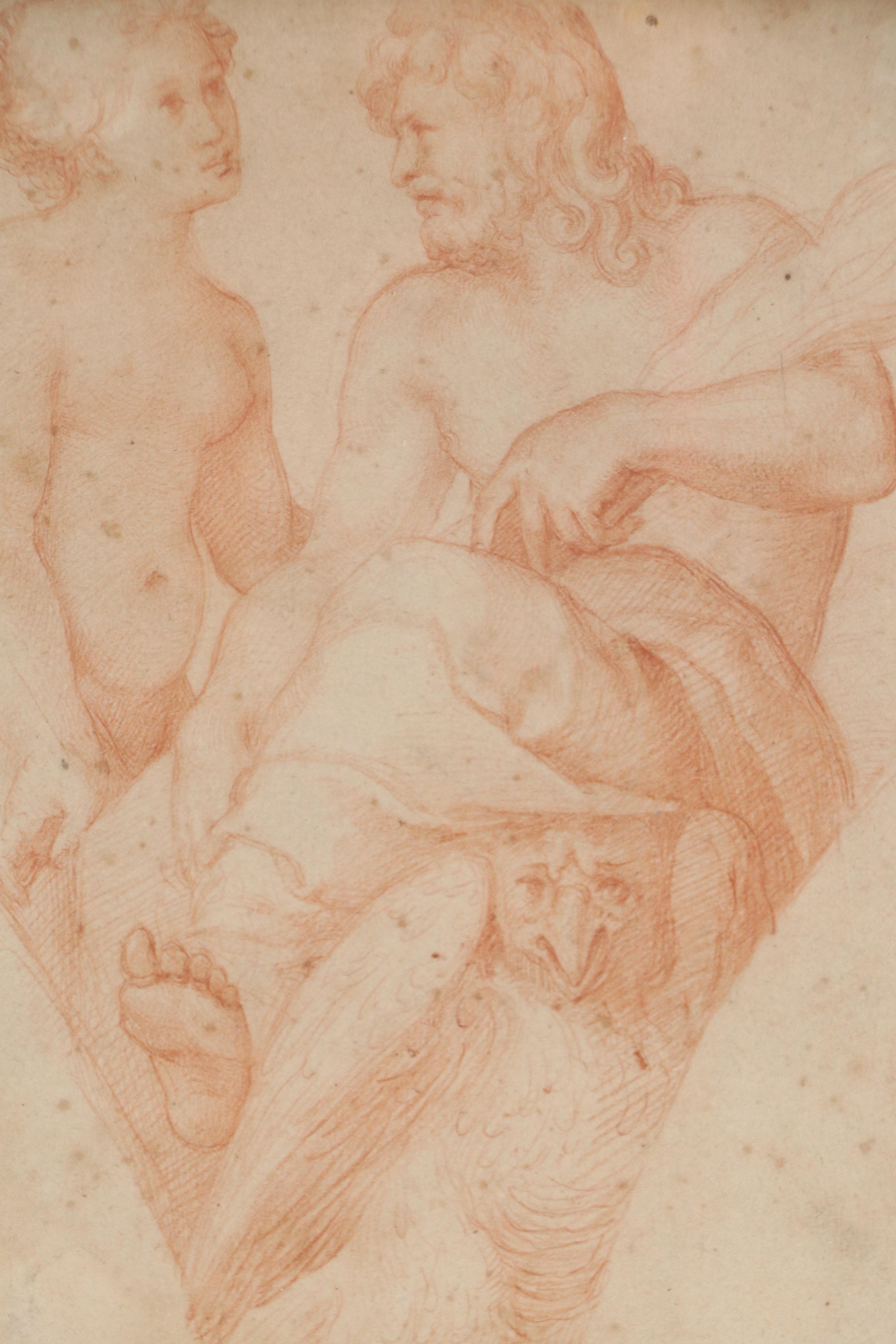 Antique Italian School Figurative Red Chalk Drawing, 17th Century