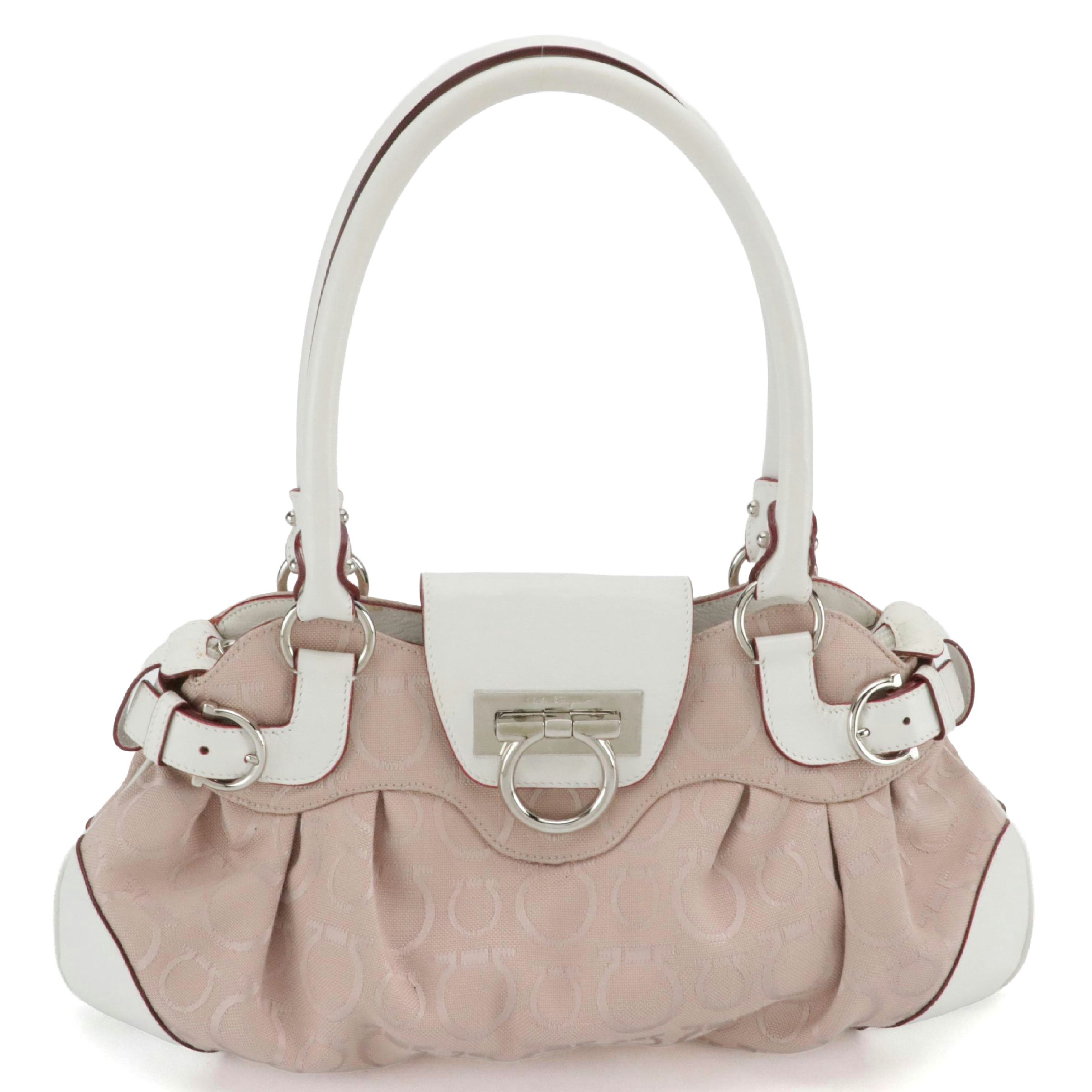 Salvatore Ferragamo Gancini Marisa Shoulder Bag in Jacquard Canvas and Leather