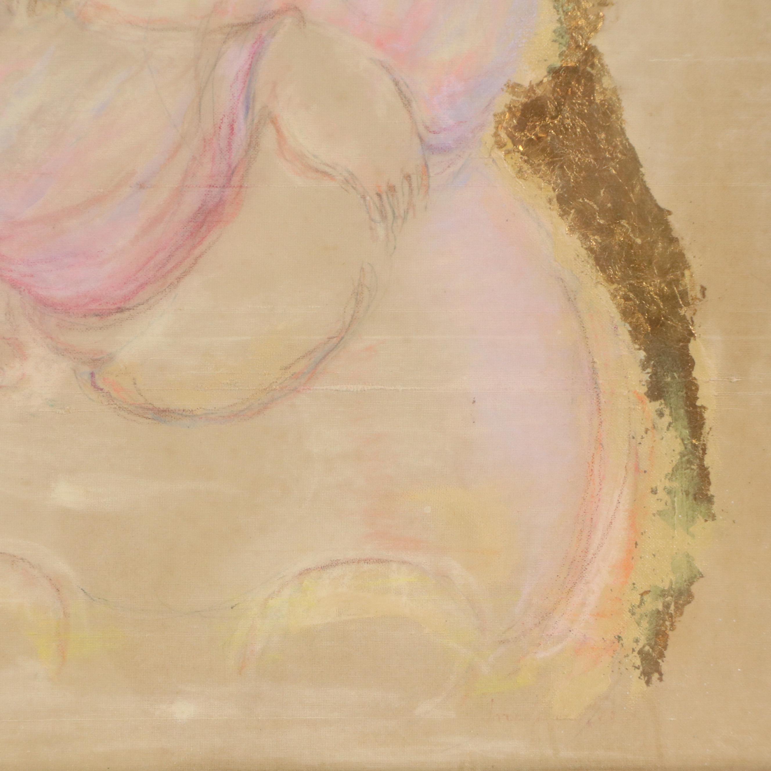 Mother and Child Gouache and Gold Leaf Painting on Silk Panel