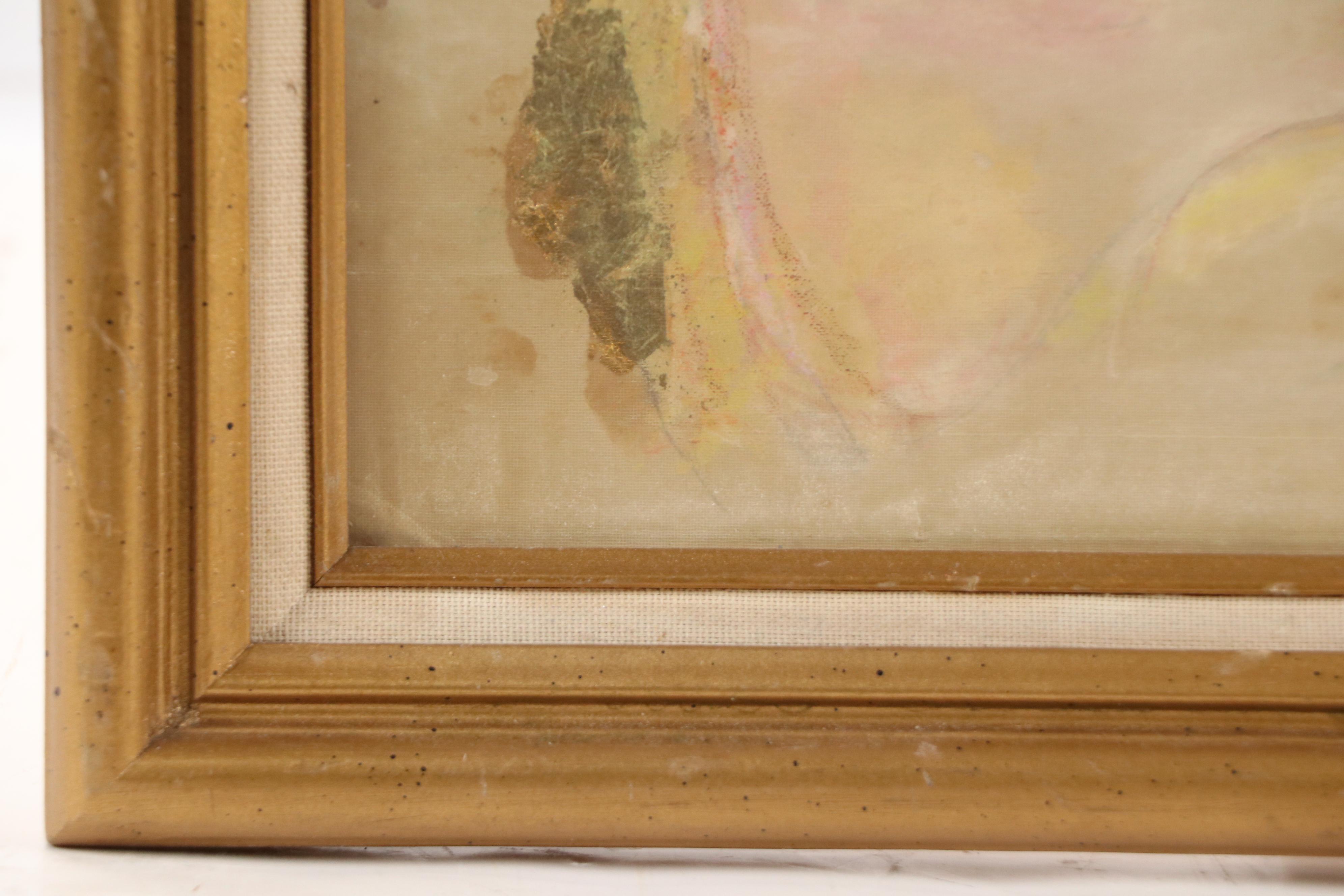 Mother and Child Gouache and Gold Leaf Painting on Silk Panel