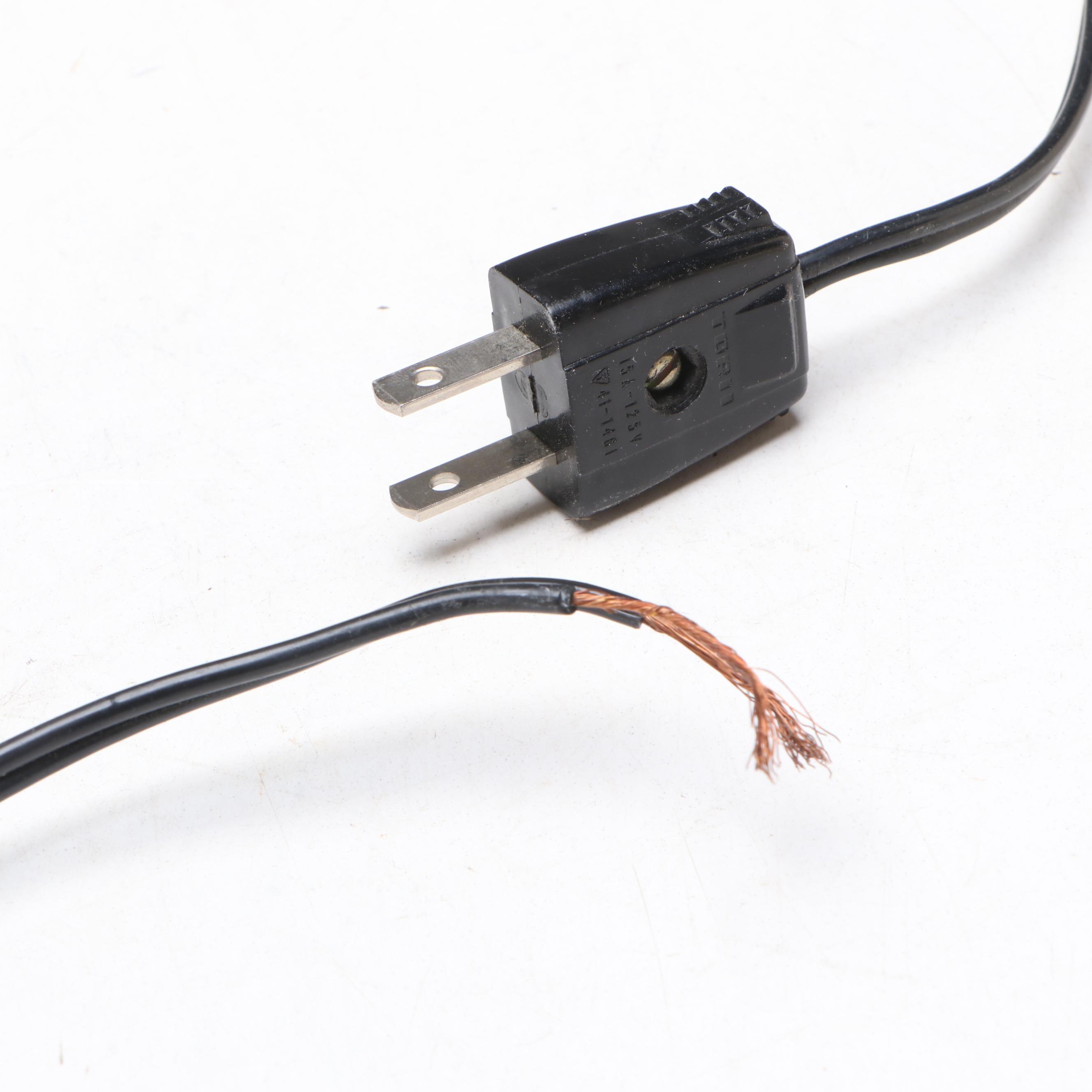 Japanese Damascene Style Table Lamps with Painted Pagoda Landscape Shades